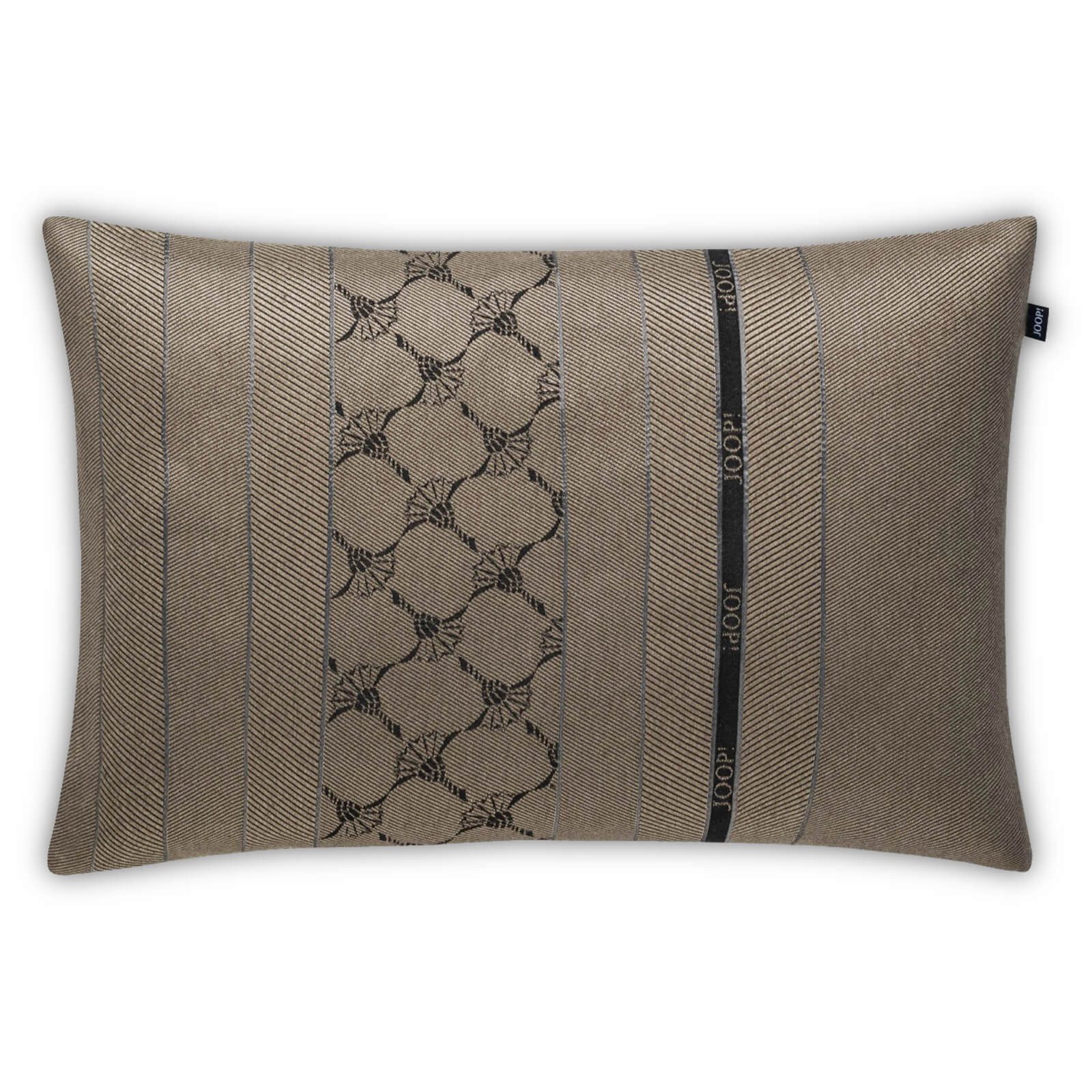 JOOP! Dekokissen Kissenhülle Blend 50788 Mokka, Fischgrät-Design, Kornblumen-Motiv, Schriftzug