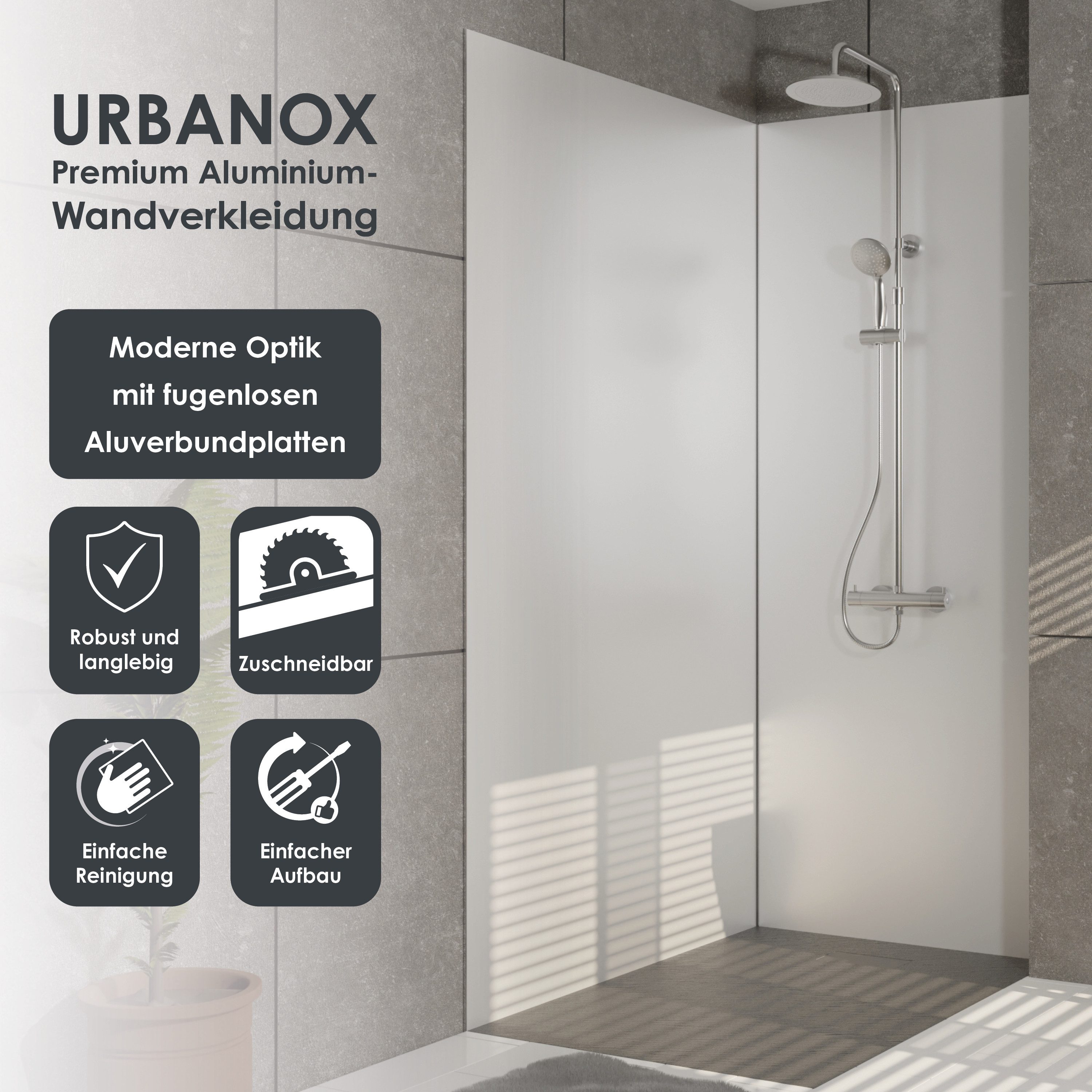 Marwell Duschrückwand Urbanox, (Set, 2-tlg), Set bestehend aus: 2 Paneele 90 x 210 cm