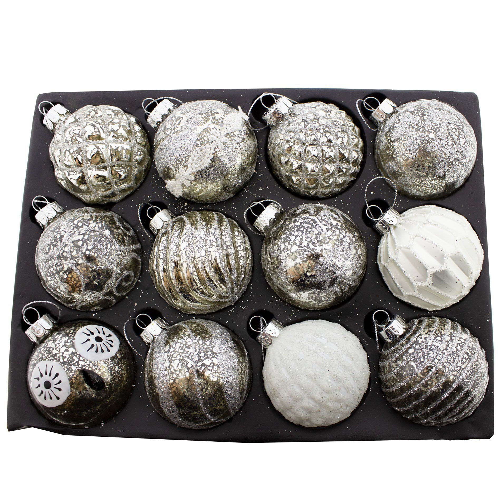 Annastore Christbaumschmuck 12 x Новогодние шары aus Glas hochwertig Ø 8 cm Christbaumkugeln, Baumkugeln Glas Vintage, Weihnachtsbaumkugeln