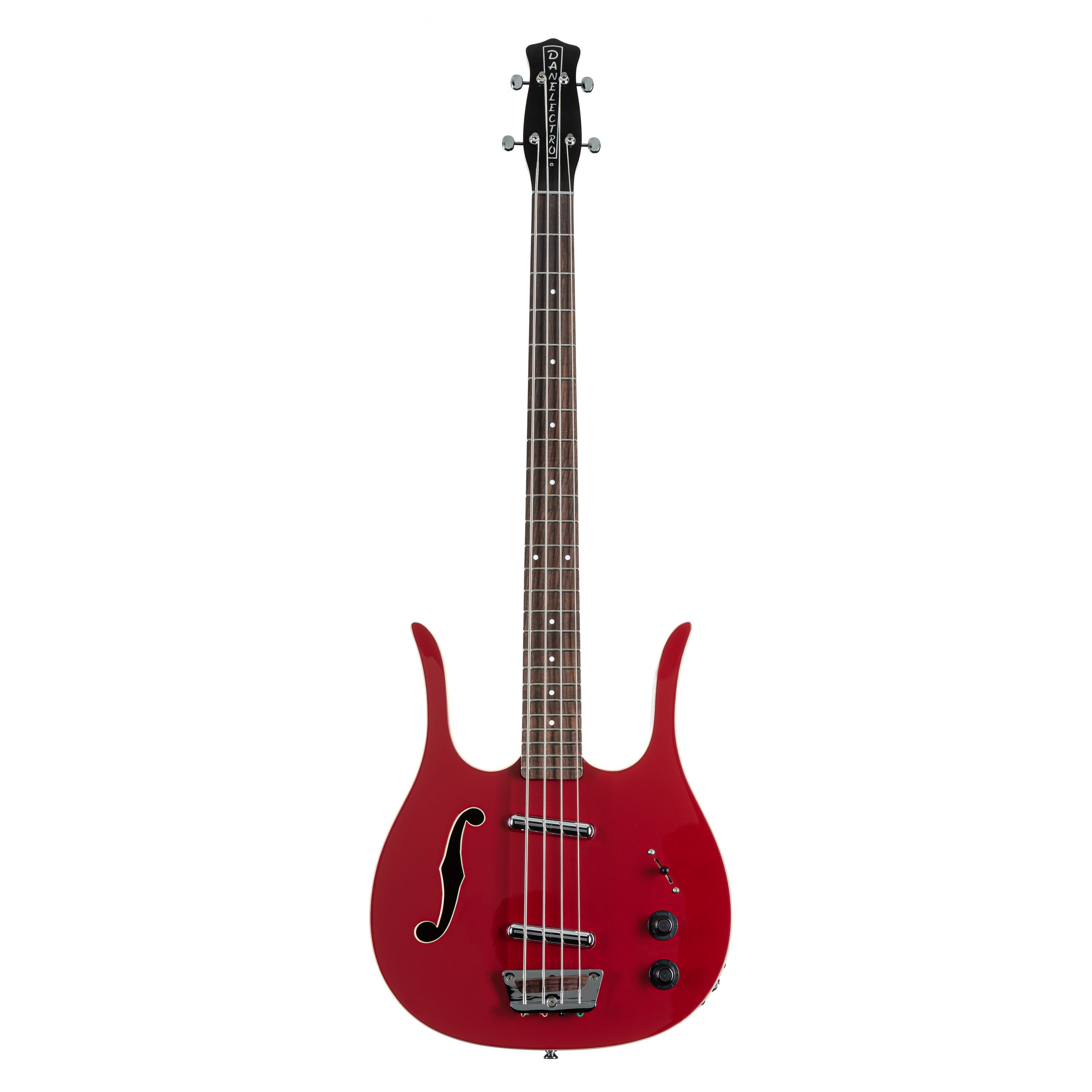 Danelectro Halbakustik-Bass, Halbakustik-Bässe, Halbakustik-Bässe für Rechtshänder, 58 Longhorn Bass F-Hole Red Hot - Rechtshänder Halbakustik-Bass