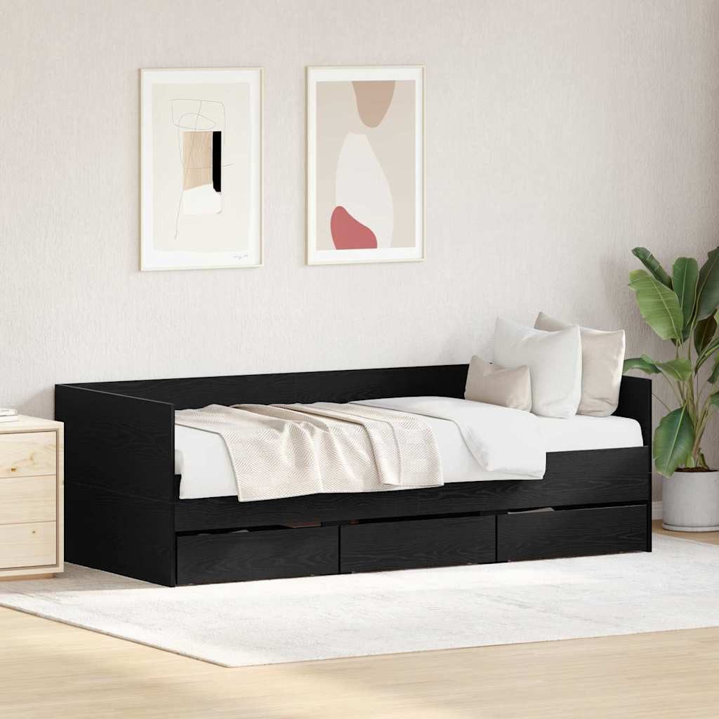 vidaXL Bett Tagesbett Schwarz Eichen-Optik 90 x 190 cm Holzwerkstoff (1-tlg)