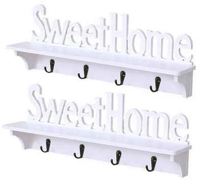 BAYLI Türgarderobe 2er Set Wandgarderobe [Sweet Home] mit Ablage und 4 x Haken in weiß