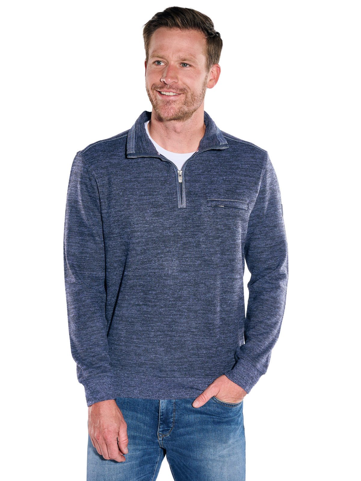 Engbers Sweatshirt Herren Sweatshirt mit Stehkragen und Brusttasche, Saphirblau