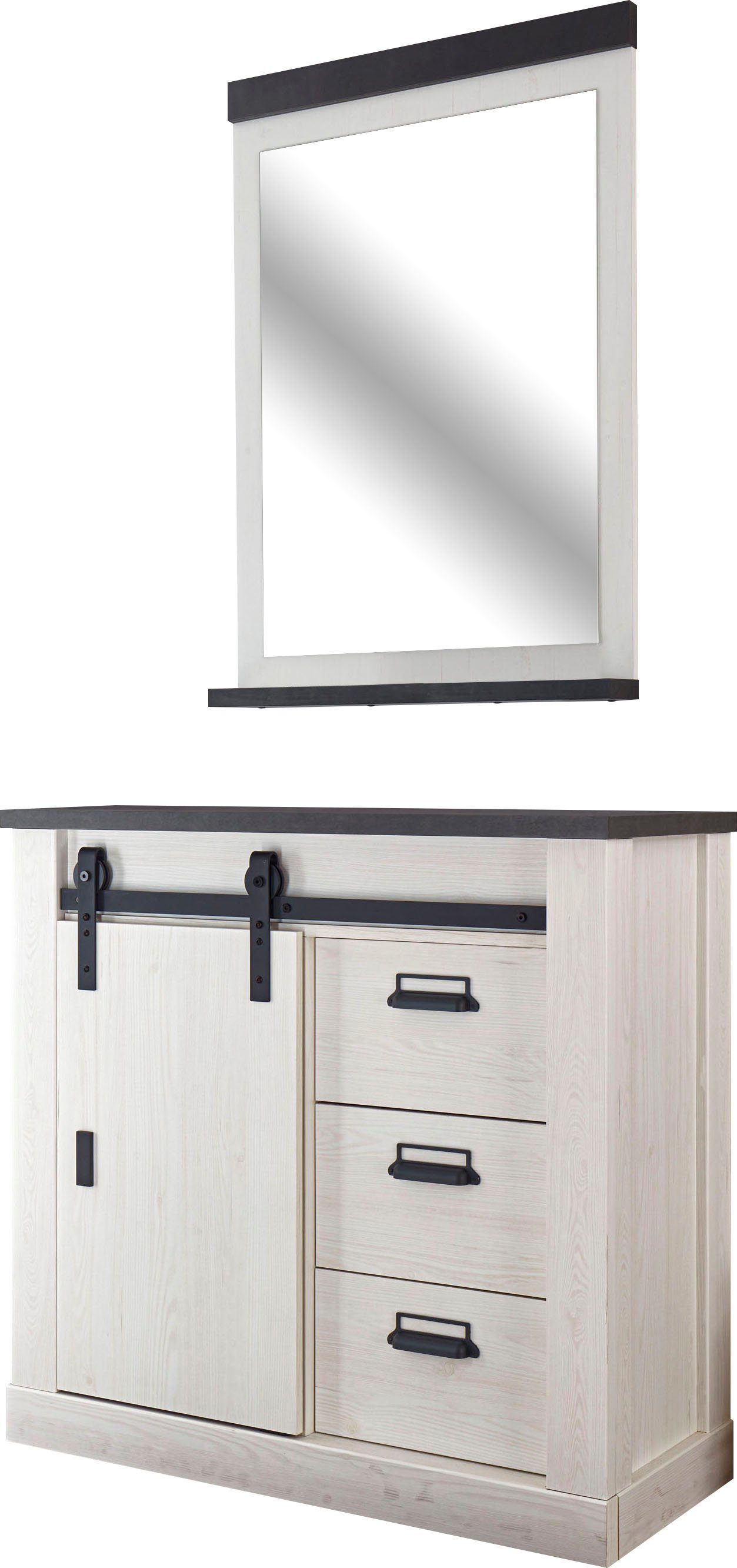 Home affaire Garderoben-Set SHERWOOD, (2-St), mit Scheunentorbeschlag, Apothekergriffe aus Metall, Breite ca. 93 cm