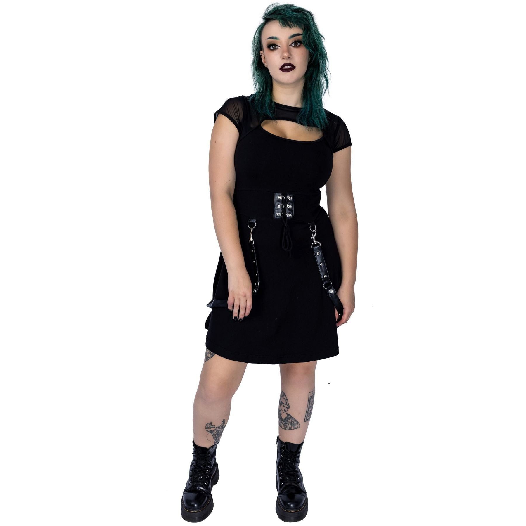 Heartless Minikleid Eranthe Gothic Goth Punk Kunstleder Riemen Schnürung Spitze