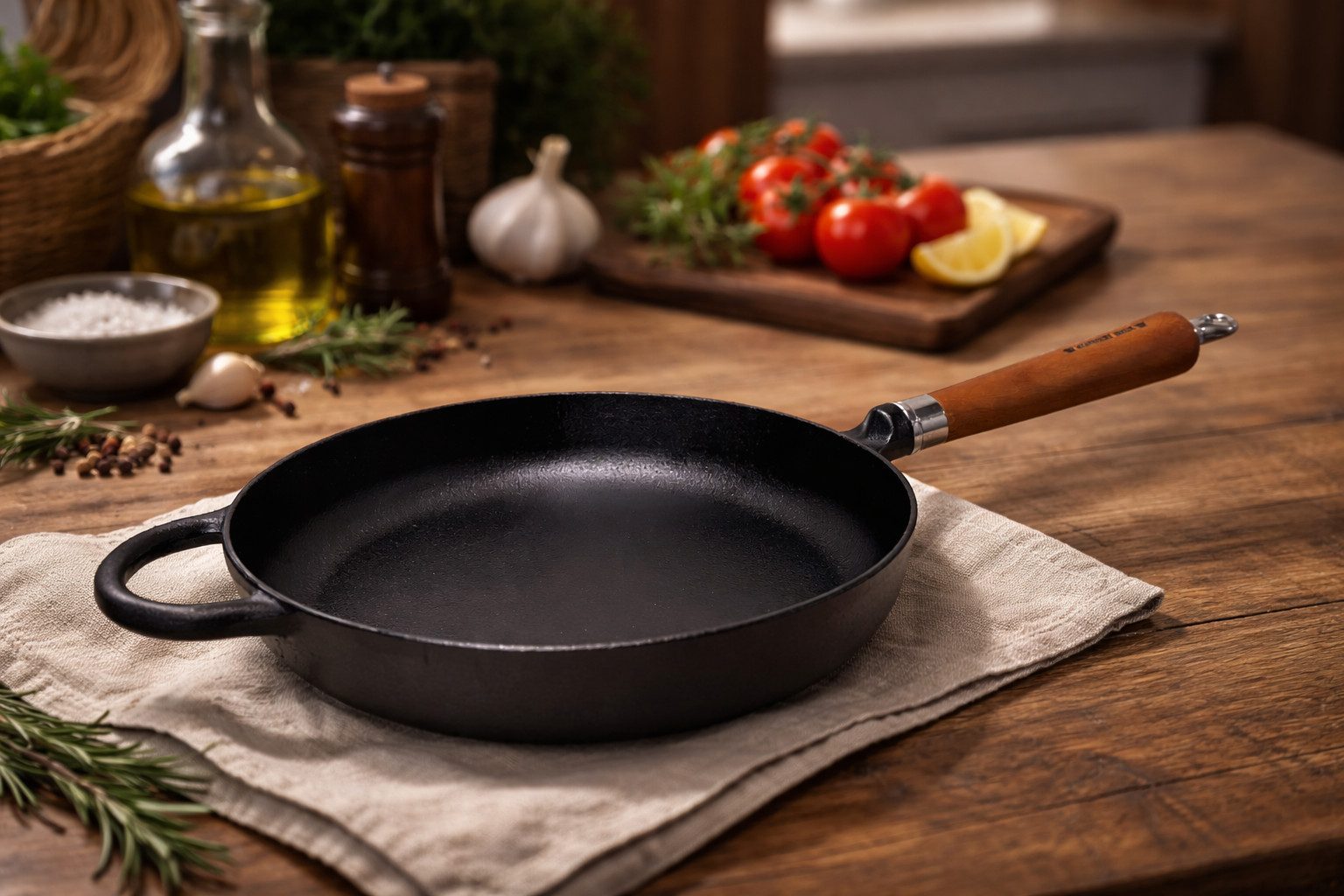 Ronneby Bruk Bratpfanne Maestro, hoch, Ø 28 cm, mit Holzgriff, Gusseisen (1-tlg)