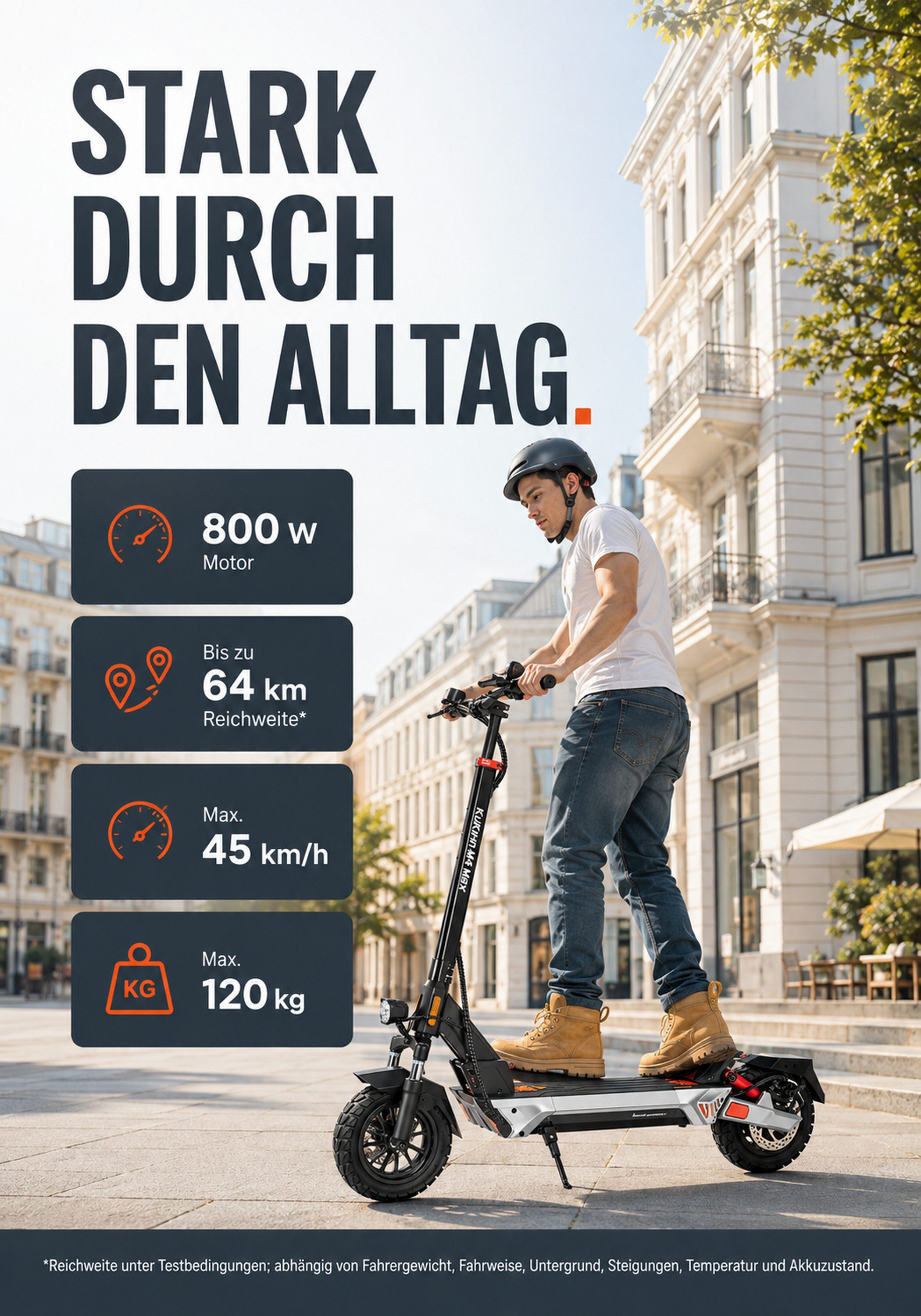 Sinaopus E-Scooter KuKirin M4 Max EScooter 800W 48V 18.2Ah 64km 45km/h 10 Zoll mit Sitz, Federung LED Display Scheibenbremse IP54 1000W Spitze klappbar – Bild 3 von 5
