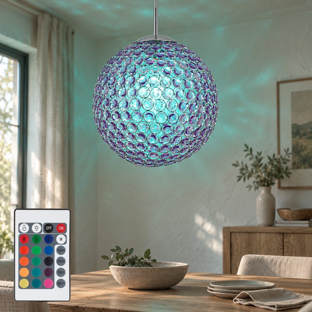 GLOBO LIGHTING LED Pendelleuchte, Leuchtmittel inklusive, Farbwechsel, Warmweiß, LED Pendelleuchte Chrom Lila Dimmbar RGB Farbwechsler Hängeleuchte