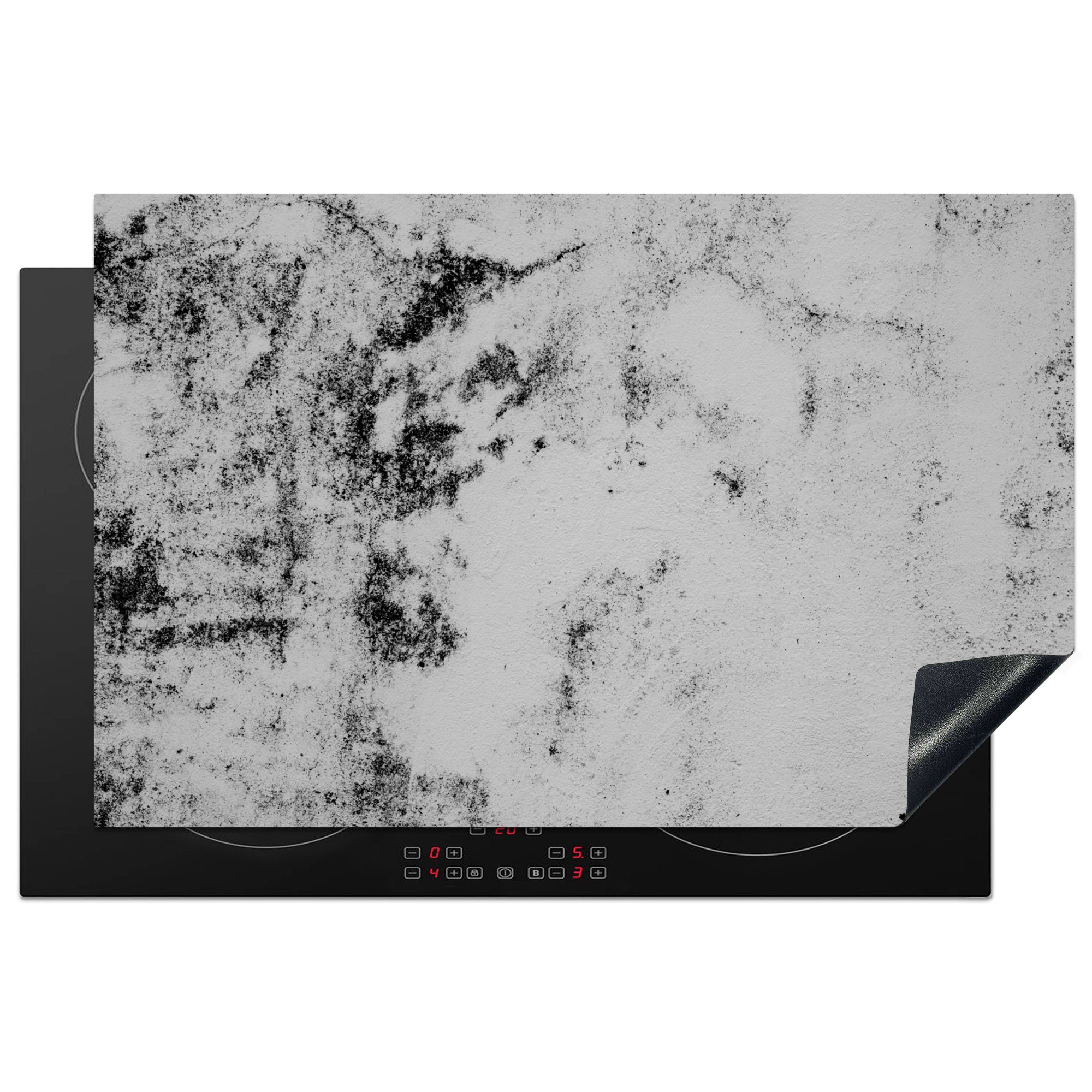MuchoWow Herdblende-/Abdeckplatte Stein - Weiß - Granit - Schwarz - Design, Vinyl, (1 tlg), 81x52 cm, Induktionskochfeld Schutz für die küche, Ceranfeldabdeckung