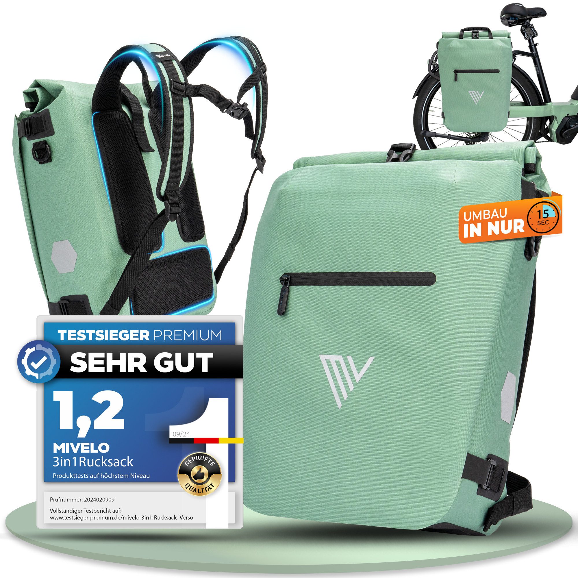 Fahrradtasche Rucksack Kombination für Fahrrad Gepäckträger wasserdicht