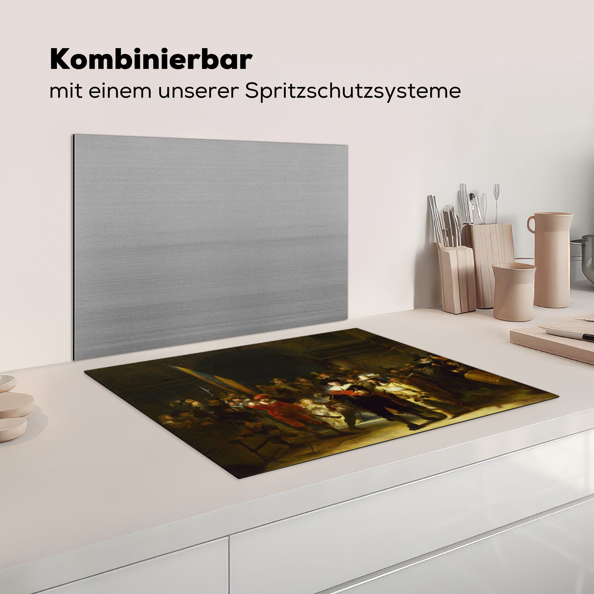 tlg), van Schutz Rembrandt Nachtwache - Rijn, Induktionskochfeld die für küche, (1 Vinyl, 71x52 Herdblende-/Abdeckplatte cm, Ceranfeldabdeckung MuchoWow Die