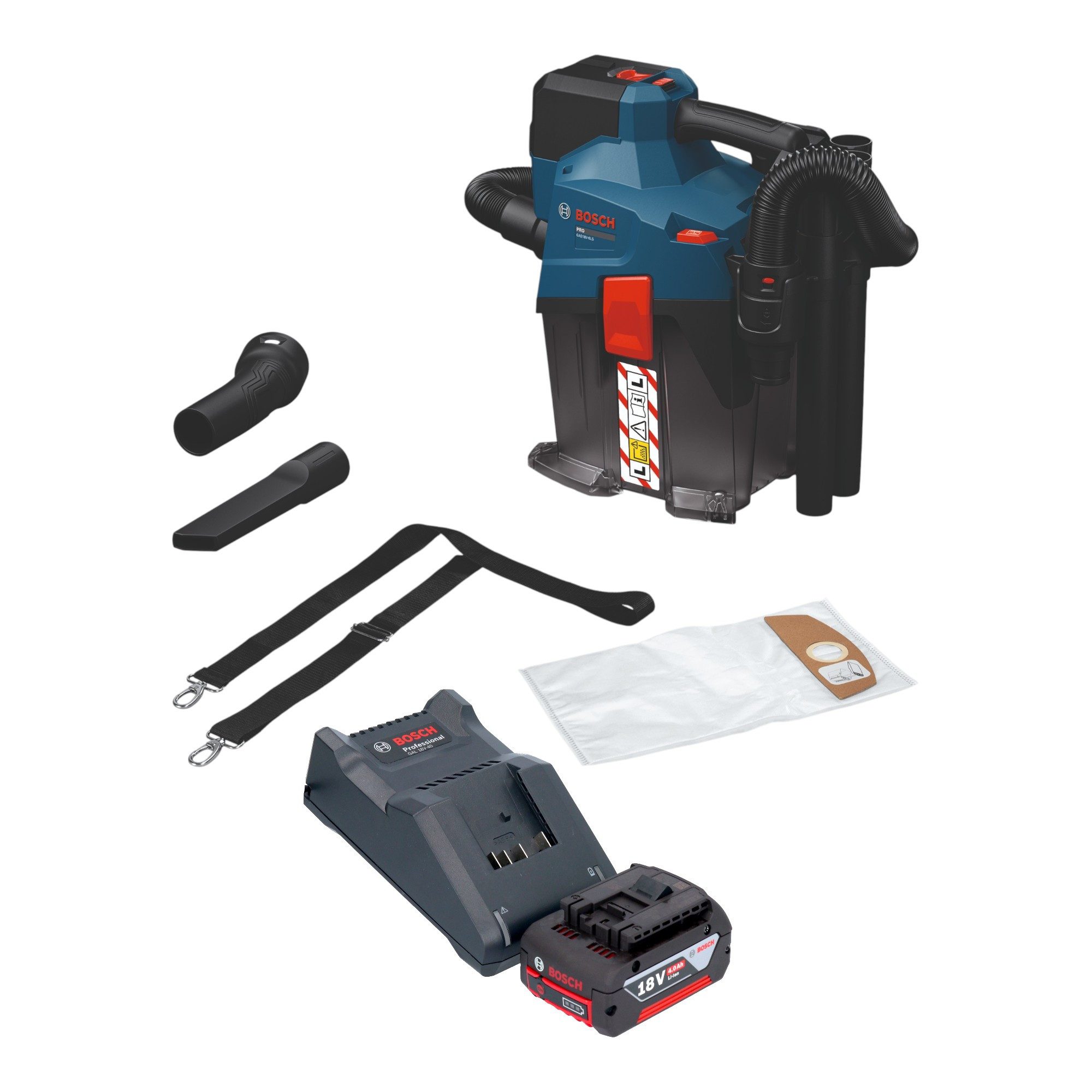 Bosch Professional Akku-Handstaubsauger GAS 18V-6L S Staubsauger 18 V 6 l + 1x Akku 4,0 Ah + Ladegerät