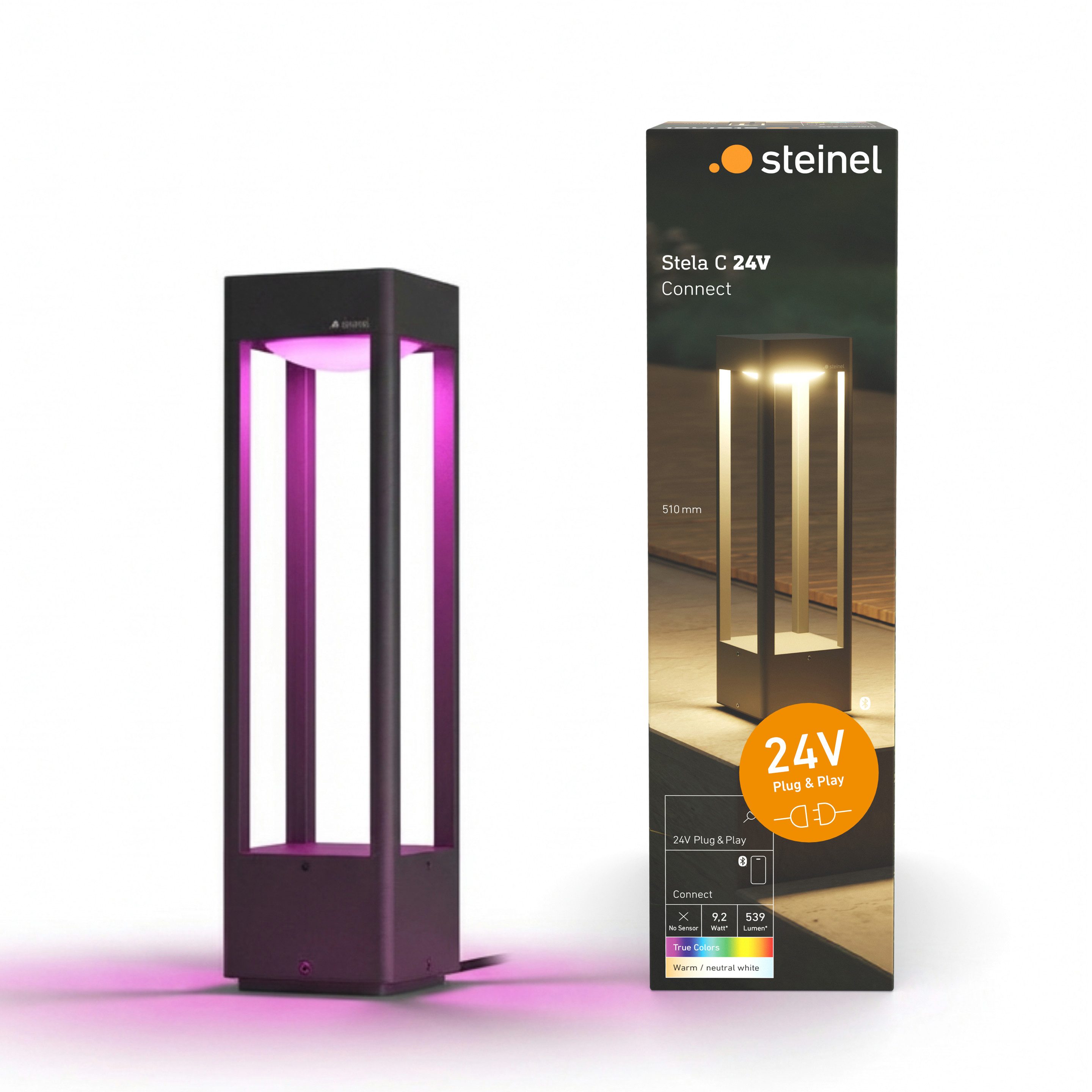 steinel Gartenleuchte Stela C 24V, LED fest integriert, RGBWW, 16 Mio. Farben, Dämmerungssensor, dimmbar, Zeitschaltuhr, App-Steuerung, Plug & Play