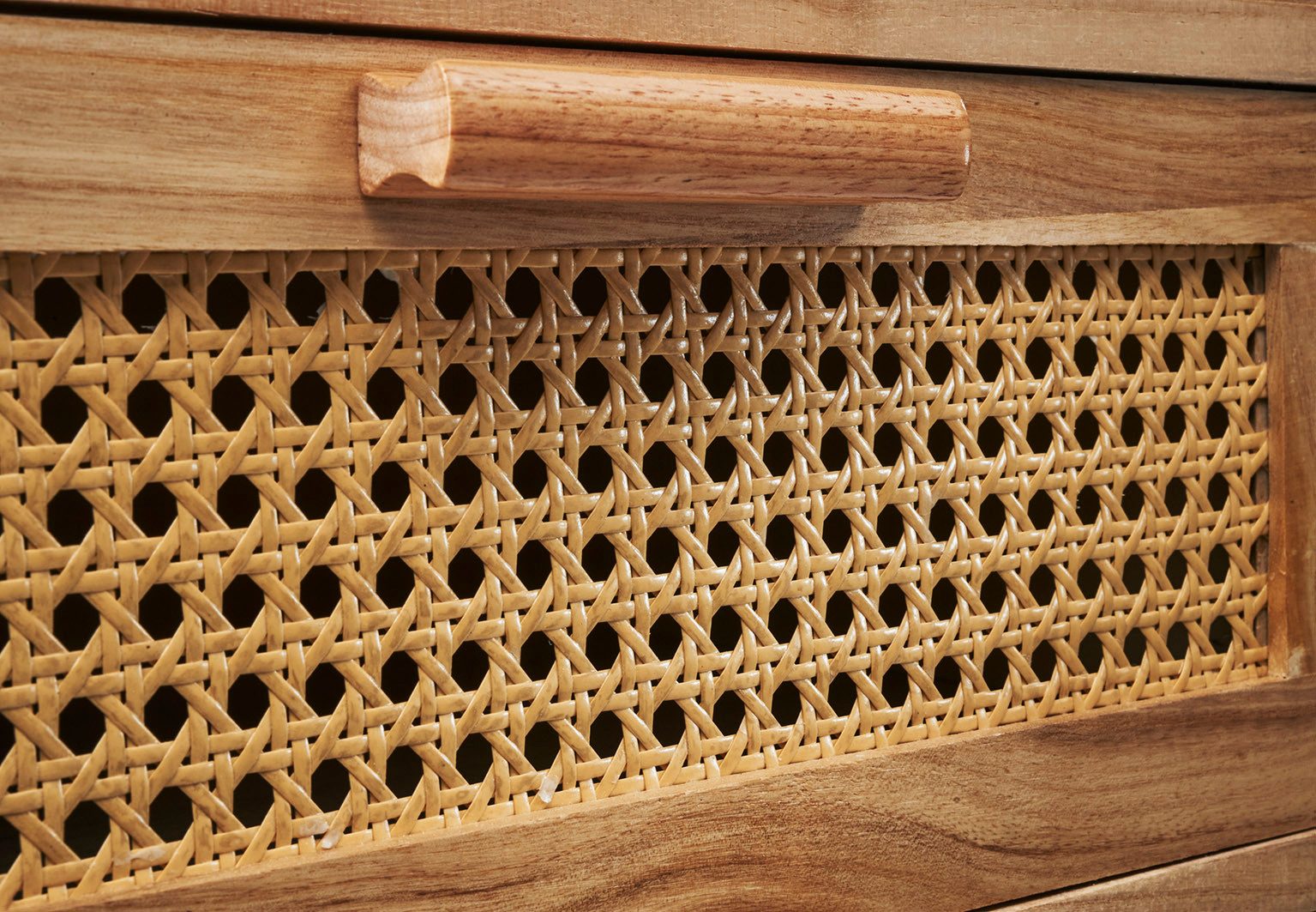 Kobolo Regal Kommode mit Wiener Geflecht Nachttisch Holz, Holzregal Wohnzimmer, 3 Schubladen – Bild 5 von 5
