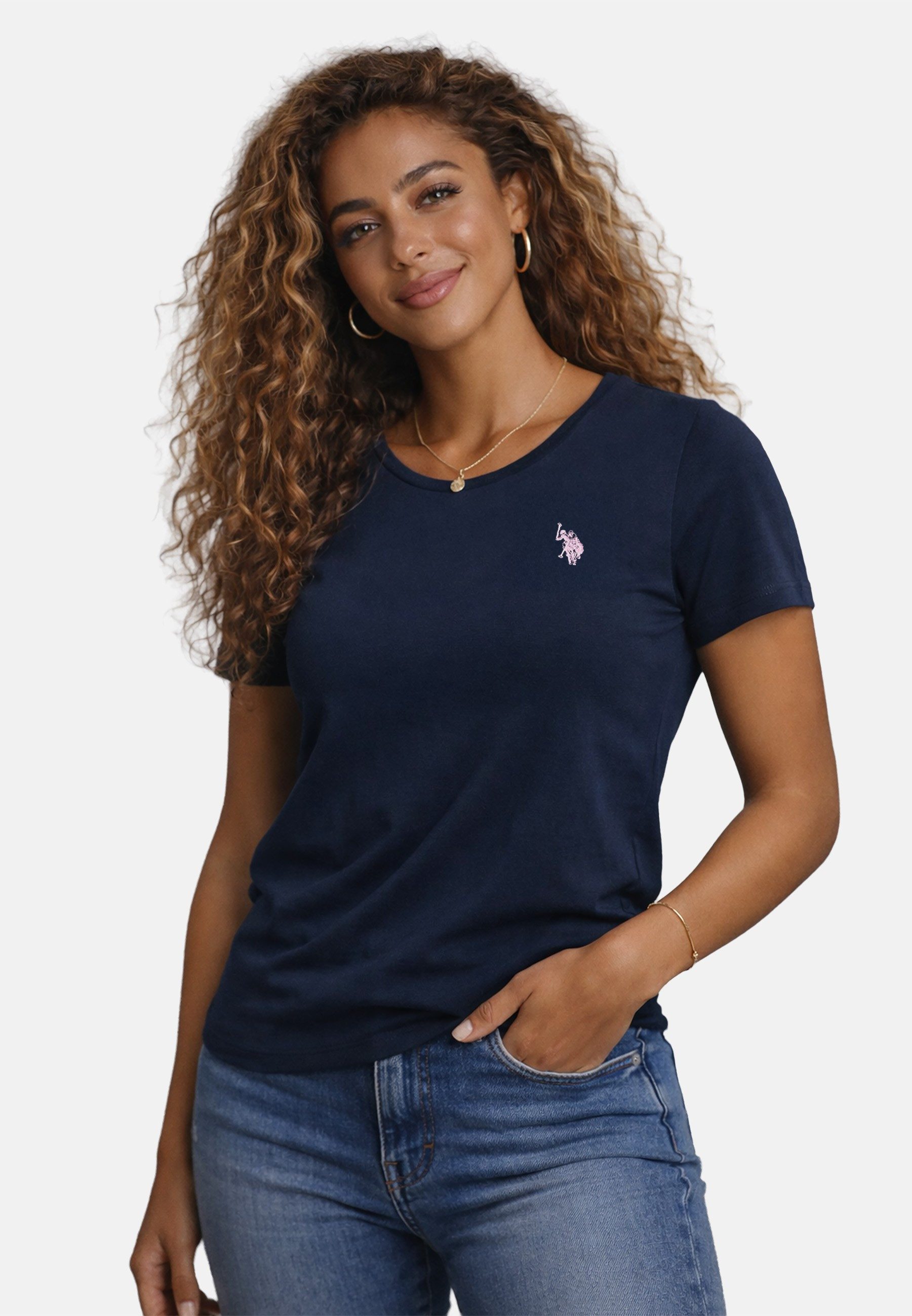 U.S. Polo Assn. T-Shirt USSareena – Damen Shirt mit Stretch-Anteil und Logo Leicht tailliert, klassischer Rundhals, dezente Logo-Stickerei