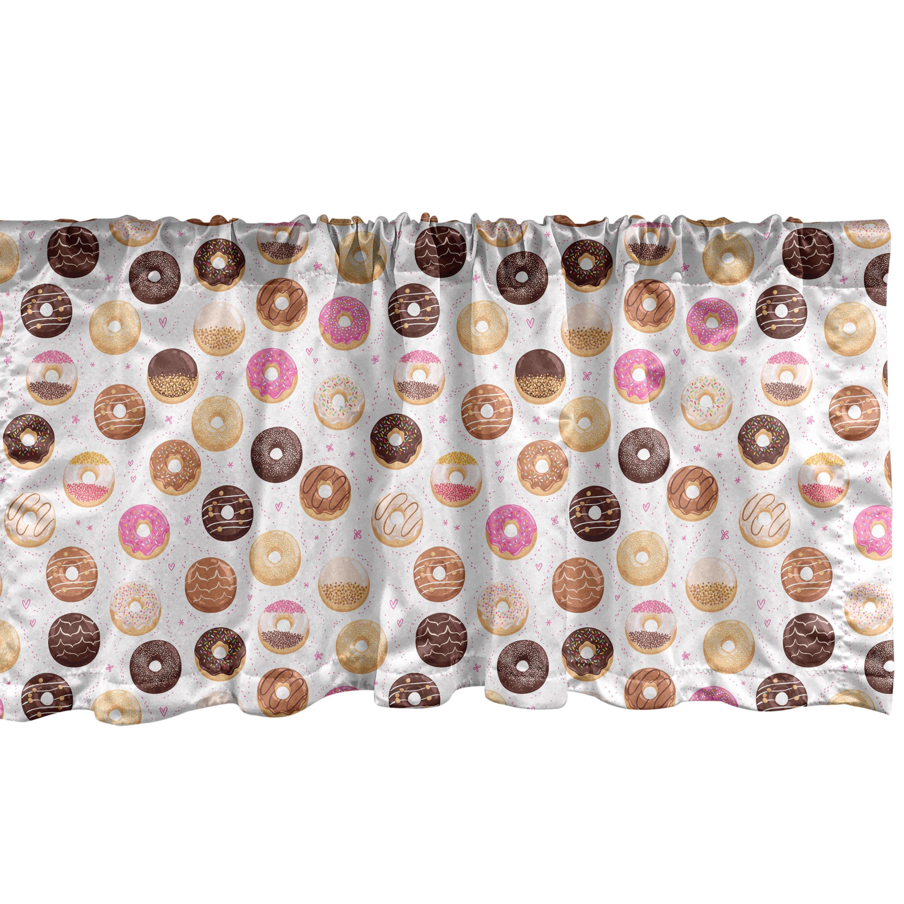 Scheibengardine Vorhang Volant für Küche Schlafzimmer Dekor mit Stangentasche, Abakuhaus, Microfaser, Rosa Bunte Yummy Donuts