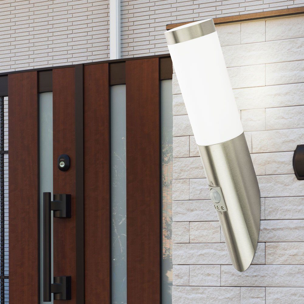 etc-shop Außen-Wandleuchte, Leuchtmittel inklusive, Warmweiß, LED Außenlampe Wandleuchte mit Bewegungsmelder Edelstahl IP44