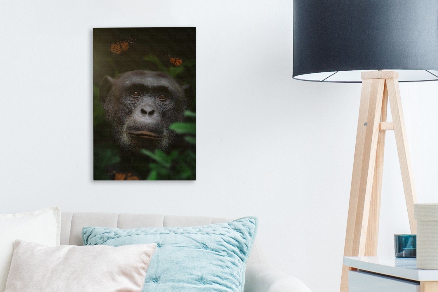 OneMillionCanvasses® Leinwandbild Affe - Dschungel (1 Leinwandbild - bespannt inkl. Zackenaufhänger, Schmetterling, fertig St), 20x30 cm Gemälde