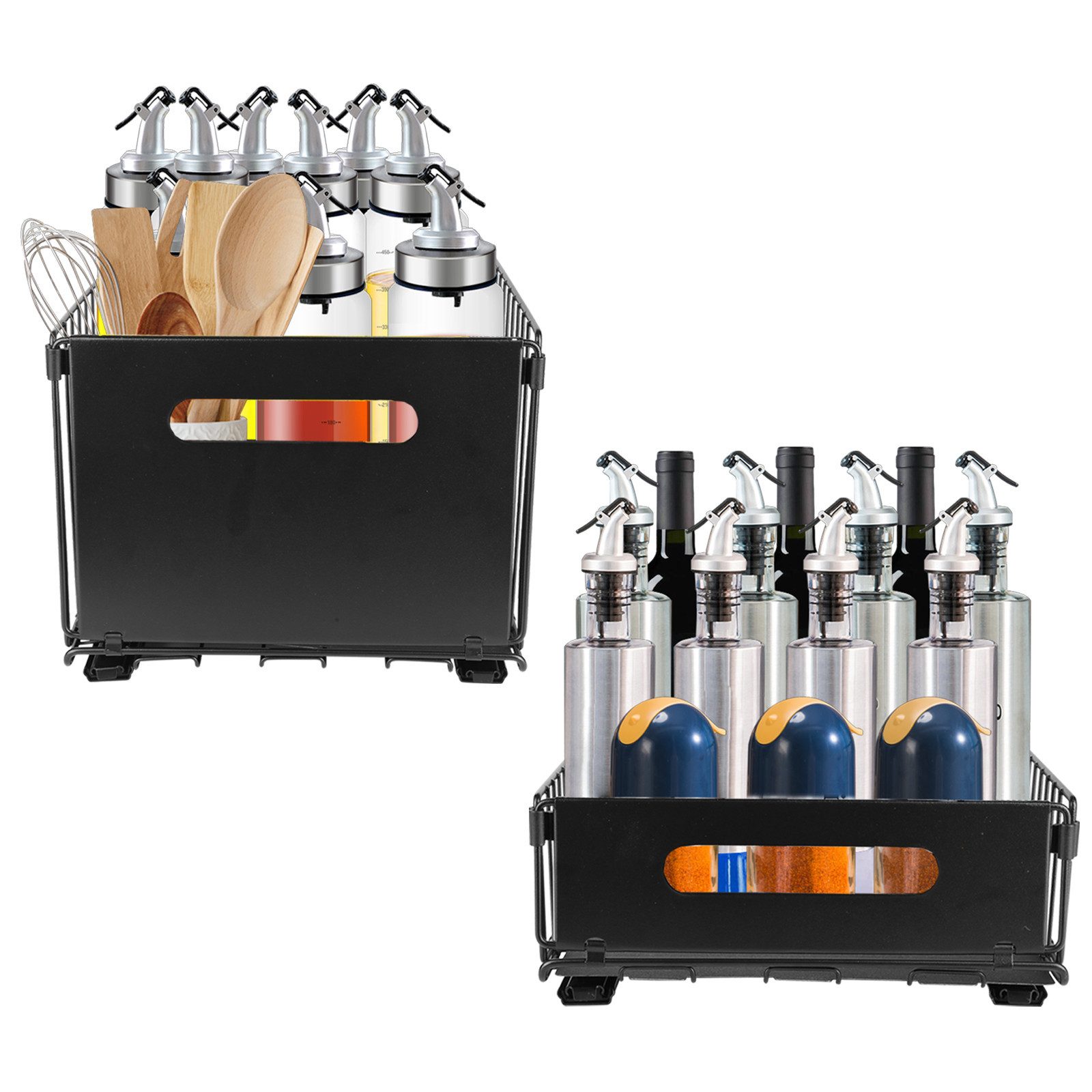 JEOBEST Küchenorganizer-Set Küchenregal Regal mit 2 Korb Auszügen, Schrank Organizer, (2-tlg), Hochwertiger Karbonstahl, Kein Bohren erforderlich