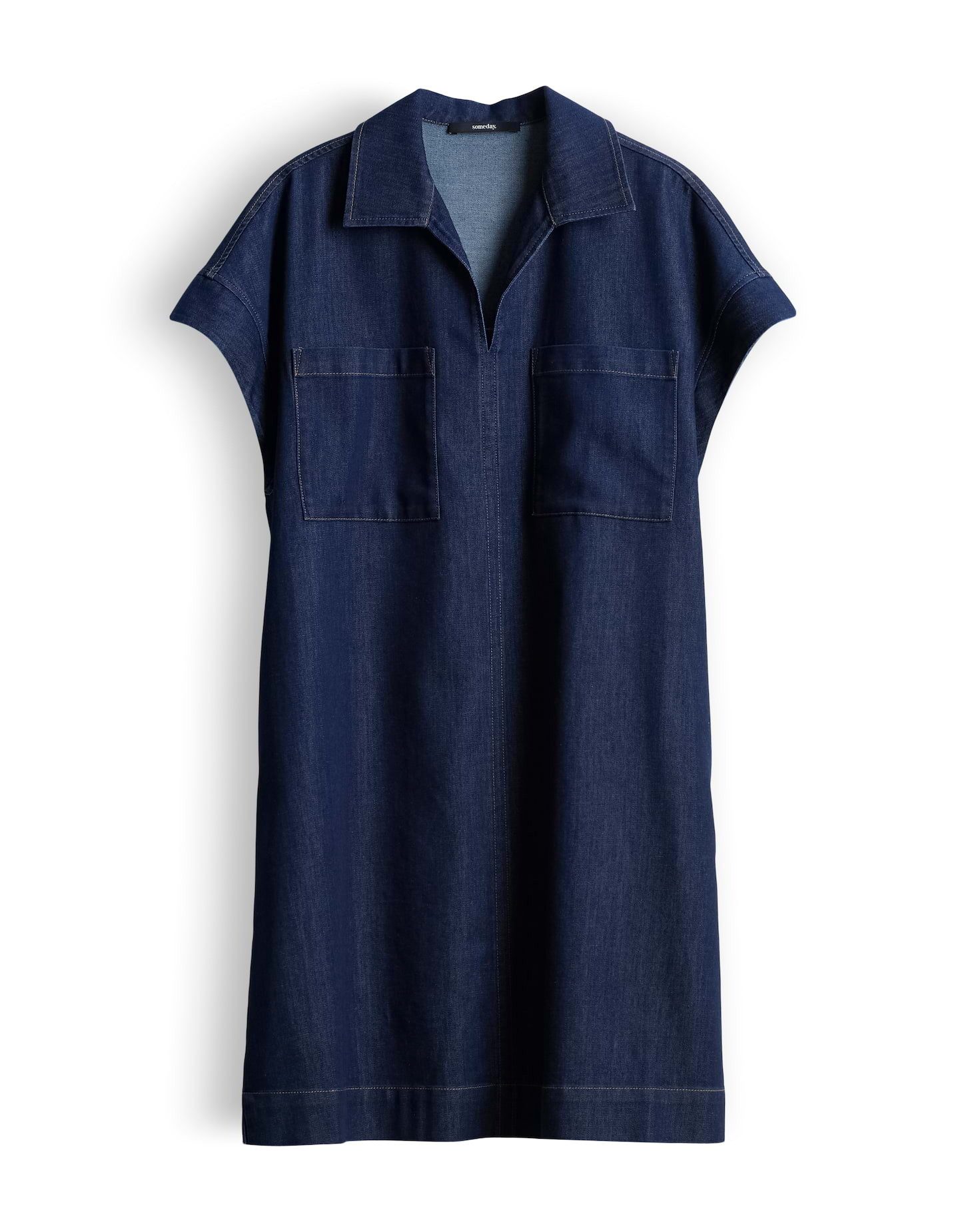 someday Minikleid Qondra aus Denim mit authentischer Waschung Mit aufgesetzten Taschen und kontraststarken Nähten