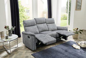 luma-home 3-Sitzer 15128, Sofa mit halbautomatischer Relaxfunktion 180 cm breit, Federkern, Wellenunterfederung, Bezug Velours, Vintage Grau