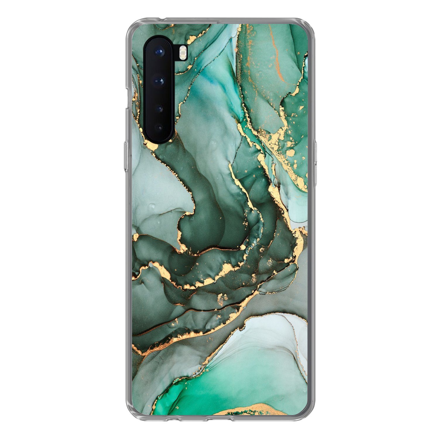 MuchoWow Handyhülle für OnePlus Nord Gold - Marmor - Grün - Luxus - Marmoroptik - Grau, Phone Case, Silikon, Schutzhülle Dünn