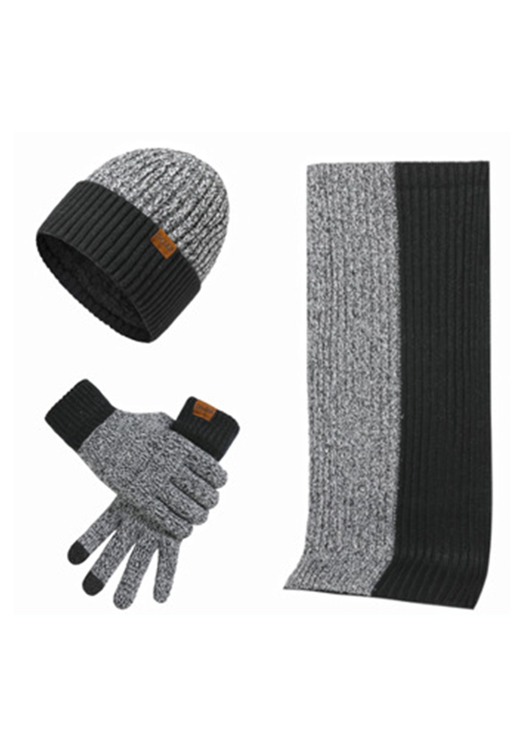 MAGICSHE Strickmütze Winter Weich Stück Hut warm Schal verdickte Handschuhe schwarz drei Set