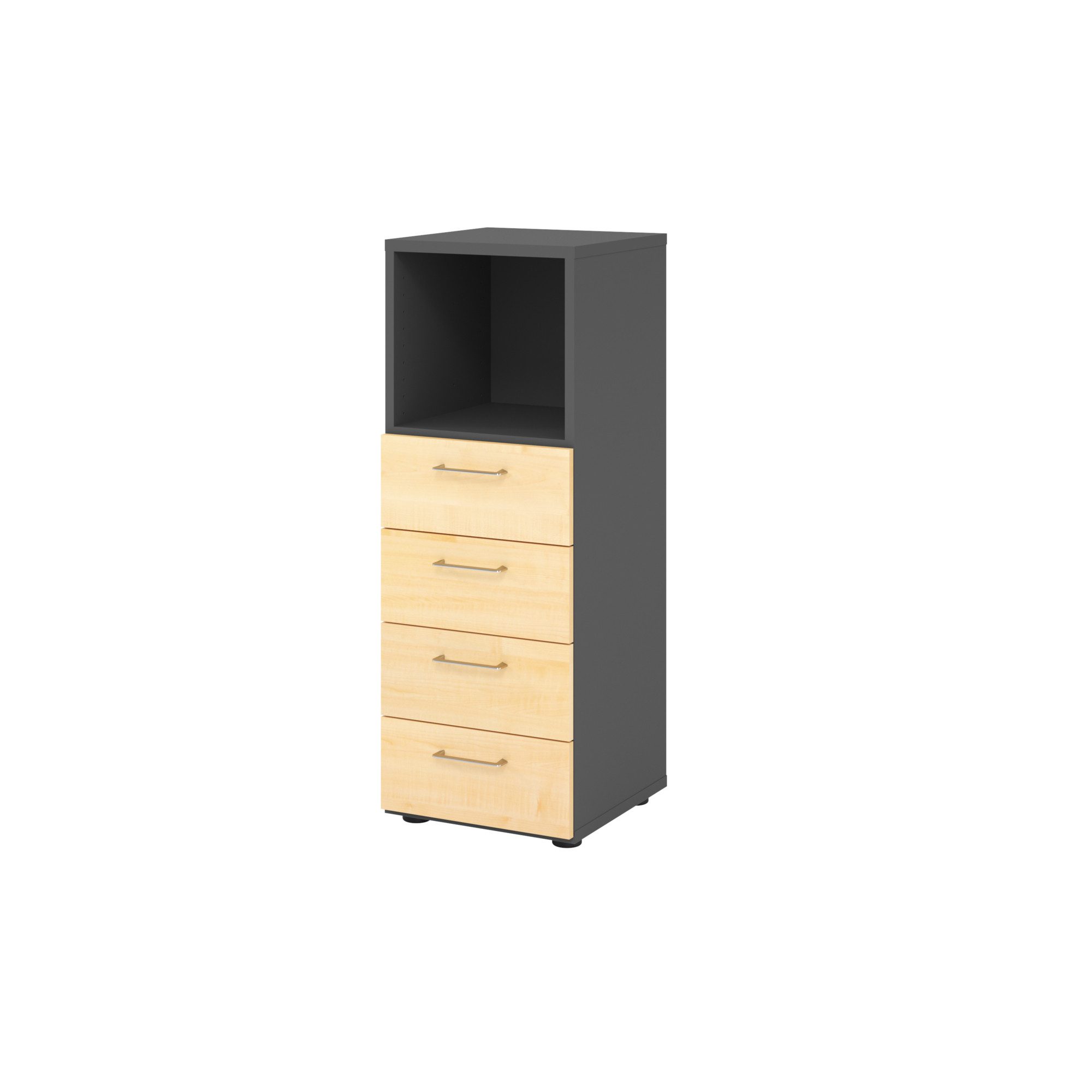 Aktenschrank Regal 3OH 4 Schübe graphit/Ahorn