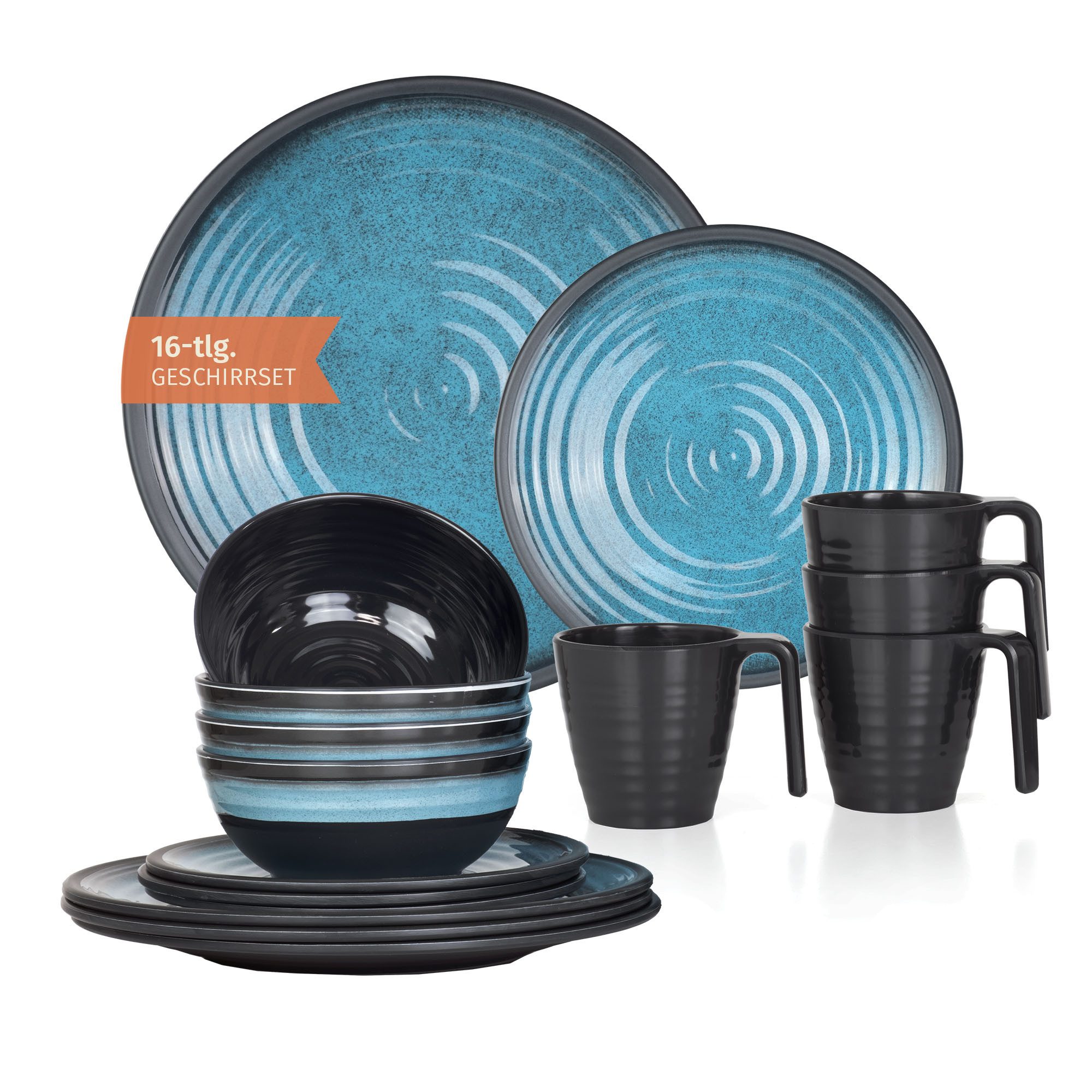 Moritz Geschirr-Set Camping Geschirr Stone Blue Geschirr 16 tlg.