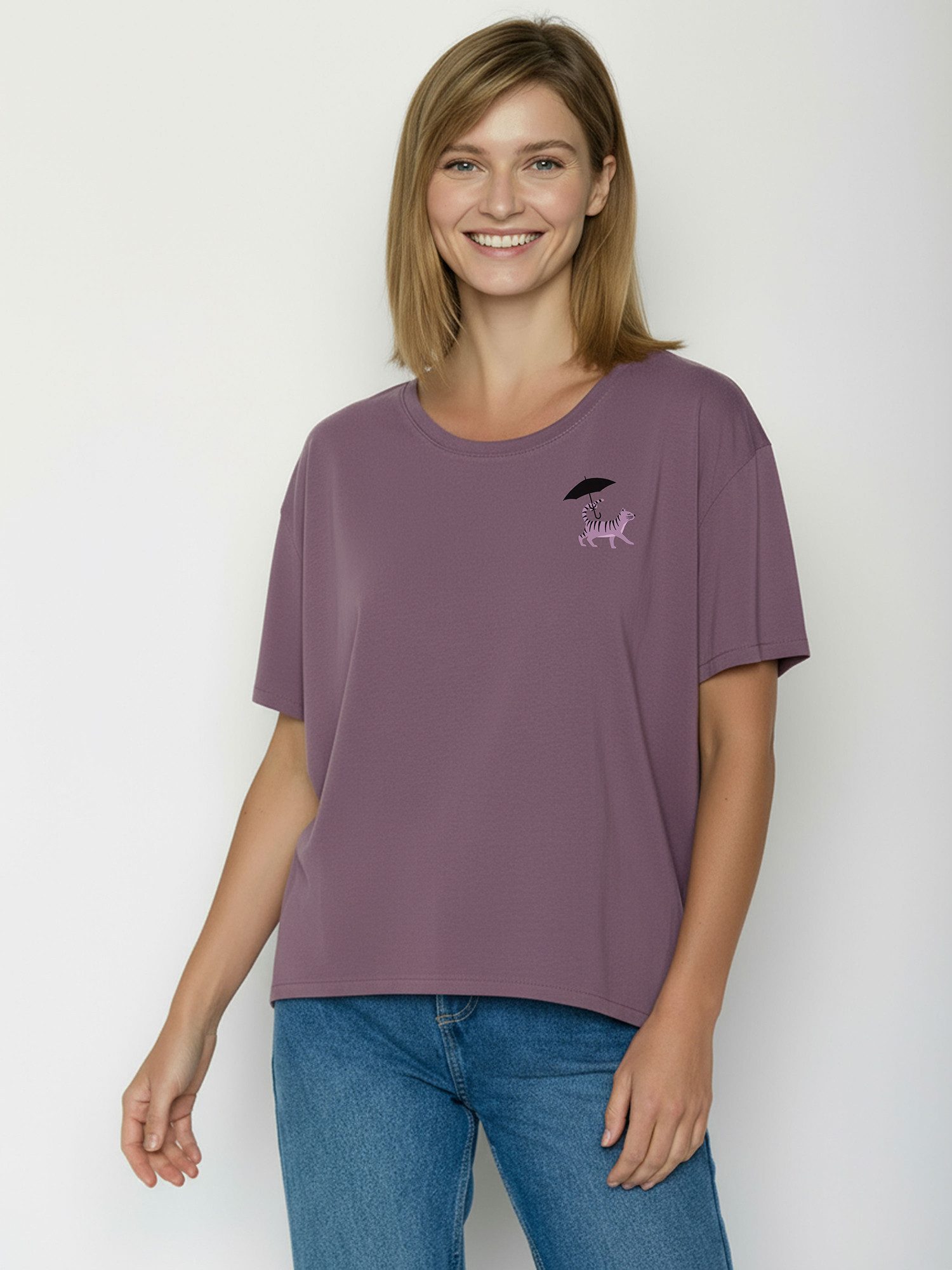 GreenBomb T-Shirt Feel Cat Walk (1-tlg., 1) lockerer Schnitt, leichter Fall, vorne kürzer als hinten