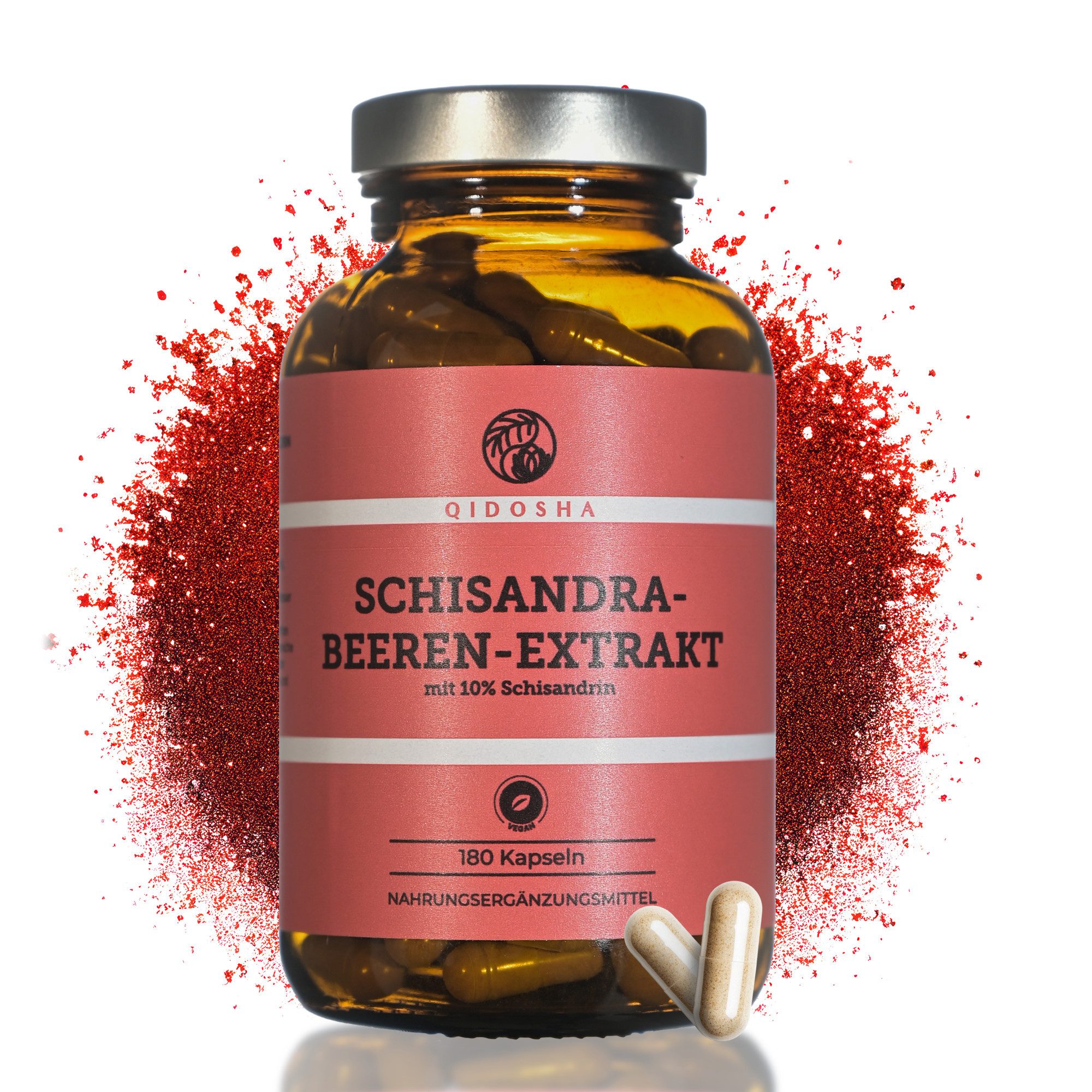 QIDOSHA Schisandra Kapseln 10% Schisandrin - Adaptogen für Energie & Stress Hartkapsel, 1 er 6-Monatsvorrat Schisandra Kapseln - Hochdosiertes Adaptogen à 180 St., 107 g, Wu-Wei-Zi Extrakt Vegan – Antioxidativ & Konzentration Support