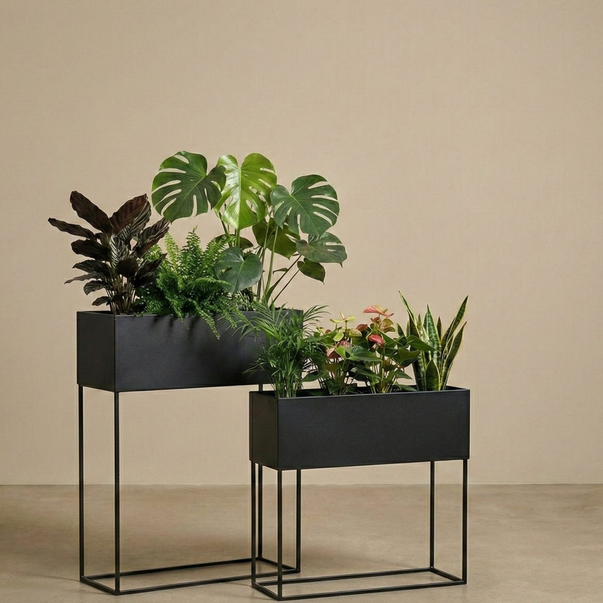 EDAXO Blumentopf Längliche Blumenständer Loft aus Metall TINO, 2er-Set