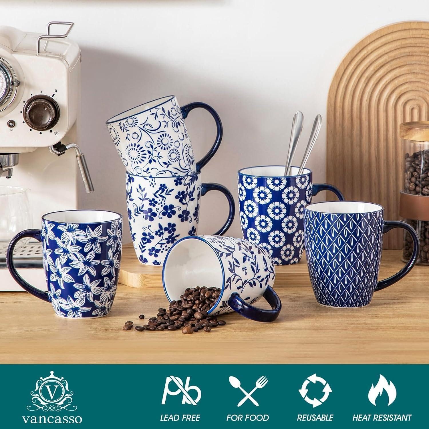LuxusKollektion Tasse Kaffeetassen 6er Porzellan 480ml Henkel Tee Kakao Becher (6x)