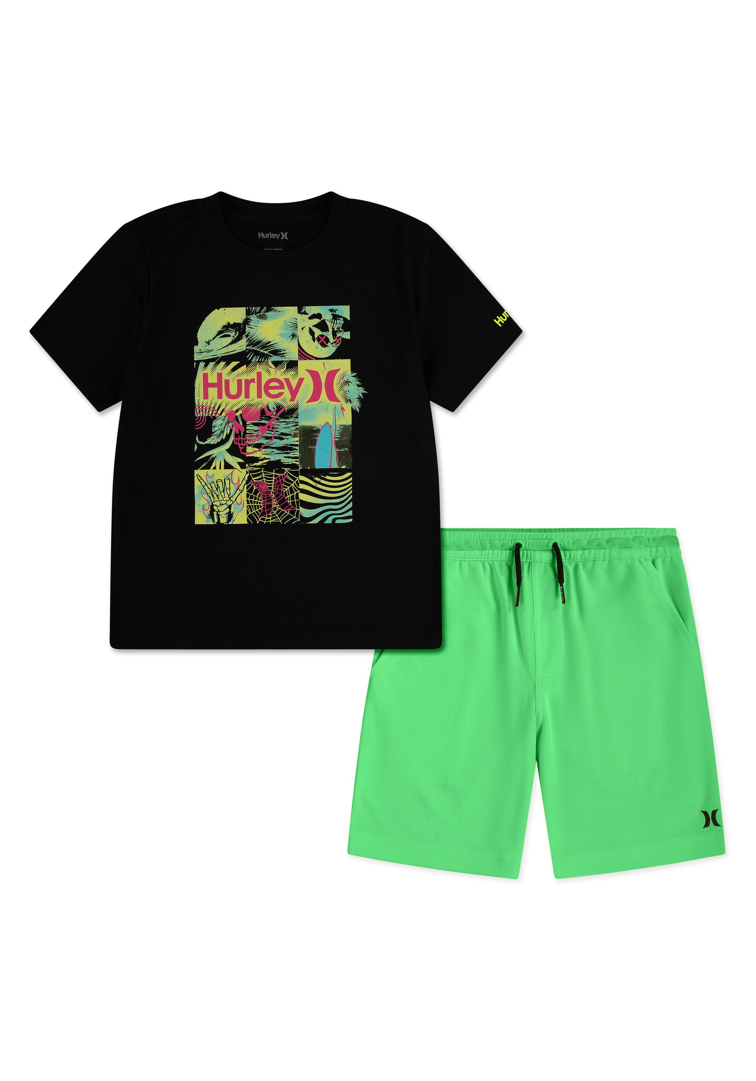 Hurley Shirt & Shorts HRLB S/S TEE & MESH SHORT SET (2-tlg) für Kinder, sportlicher Stil