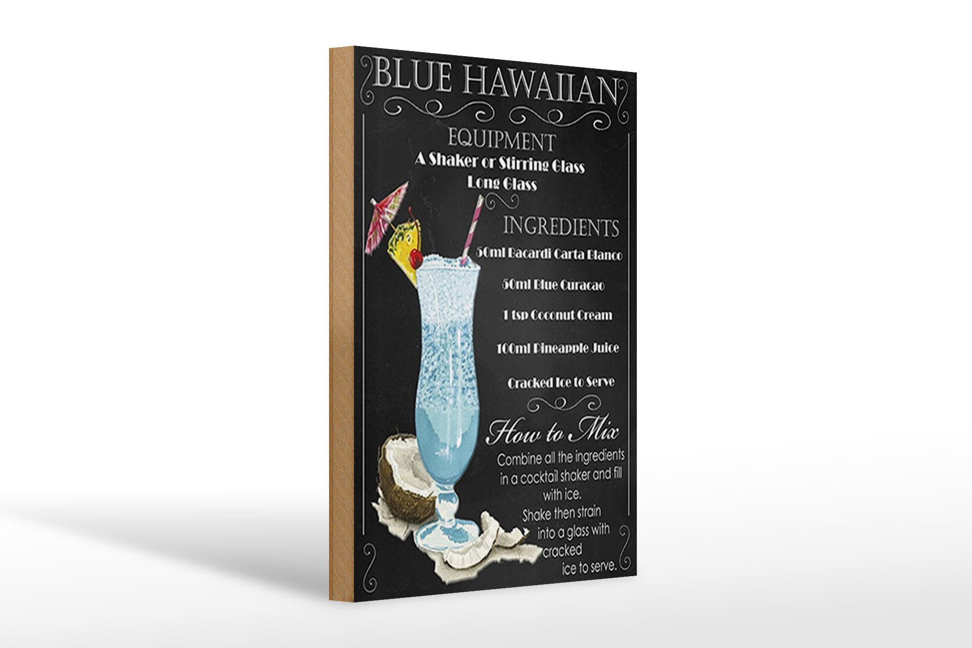 Holzbild 20x30cm blue hawaiian ingredients