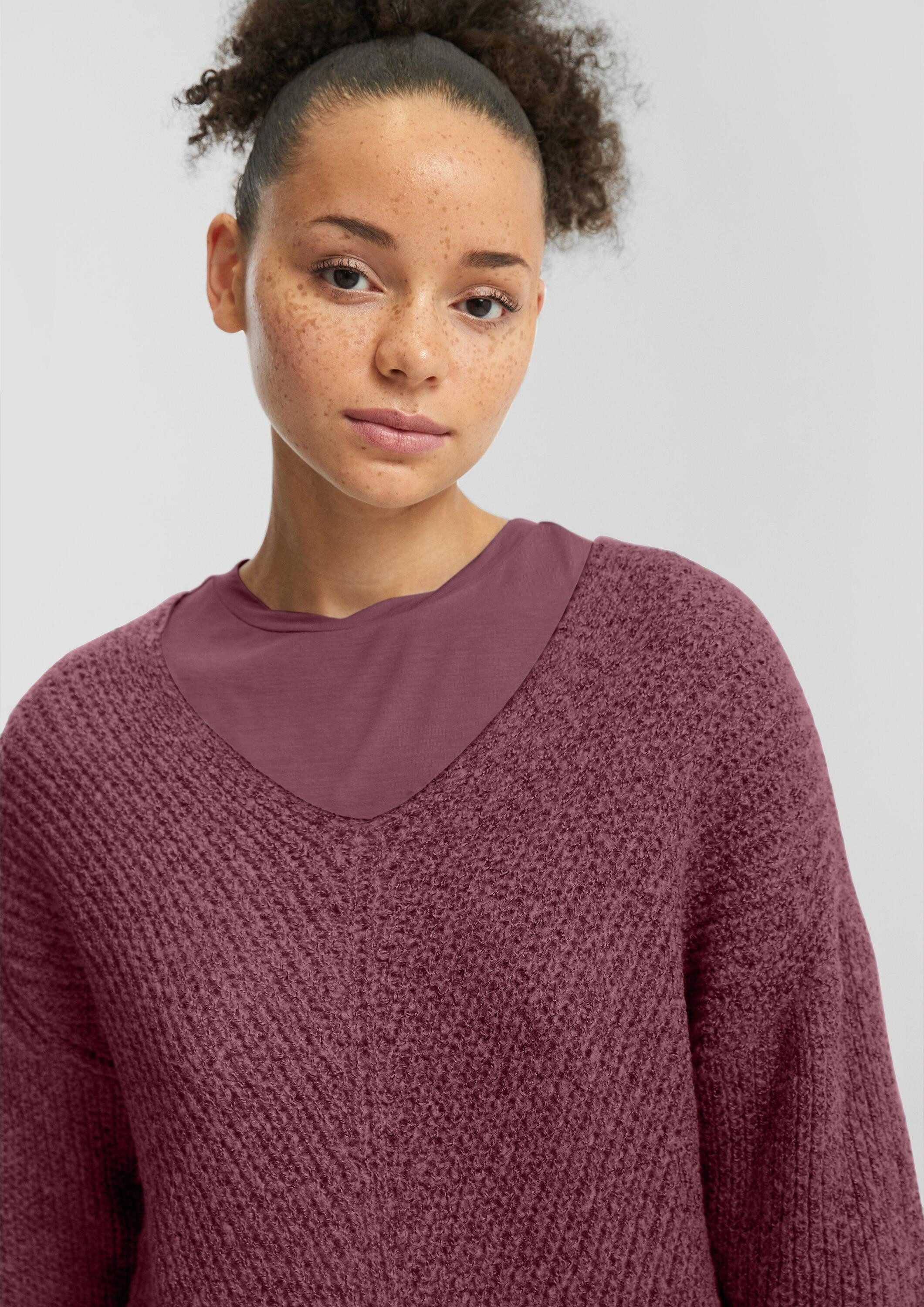 QS Longpullover Strickpullover Melierter Pullover