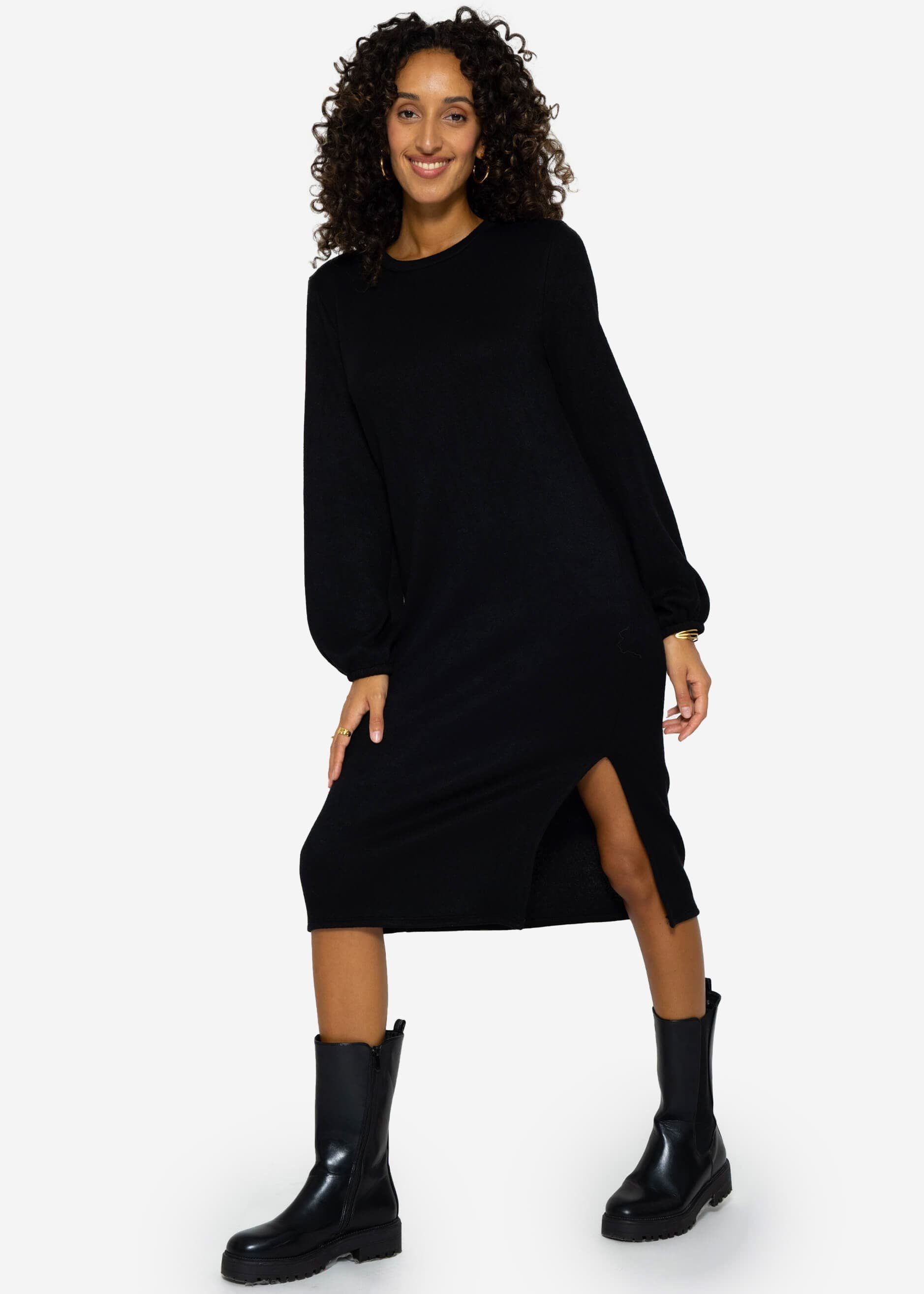 SASSYCLASSY Midikleid Lässiges Kleid Damen in Midi-Länge elegant Midikleid aus weichem Jersey mit Seitenschlitz Beige Schwarz