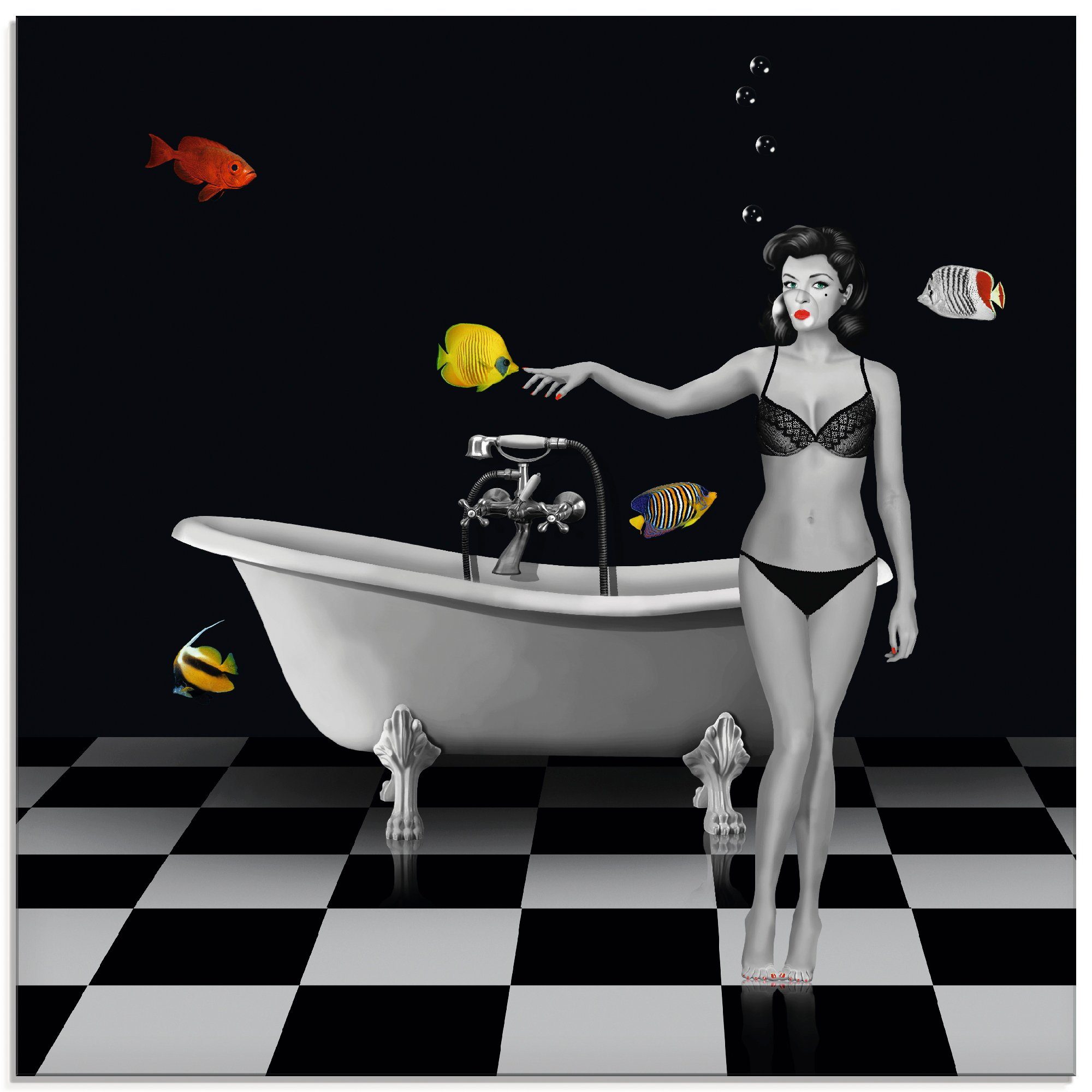 Badezimmer Fische, (1 Artland Glasbild Frau Ein verschiedenen in Größen für St),