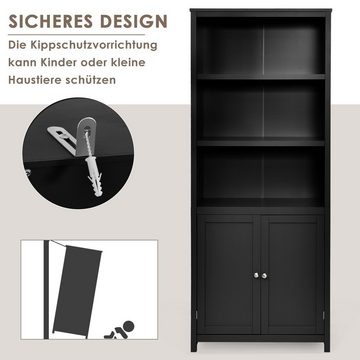 COSTWAY Bücherregal, mit Türen & Schrank, 3 offene Regale, 74,5x35,5x181,5 cm