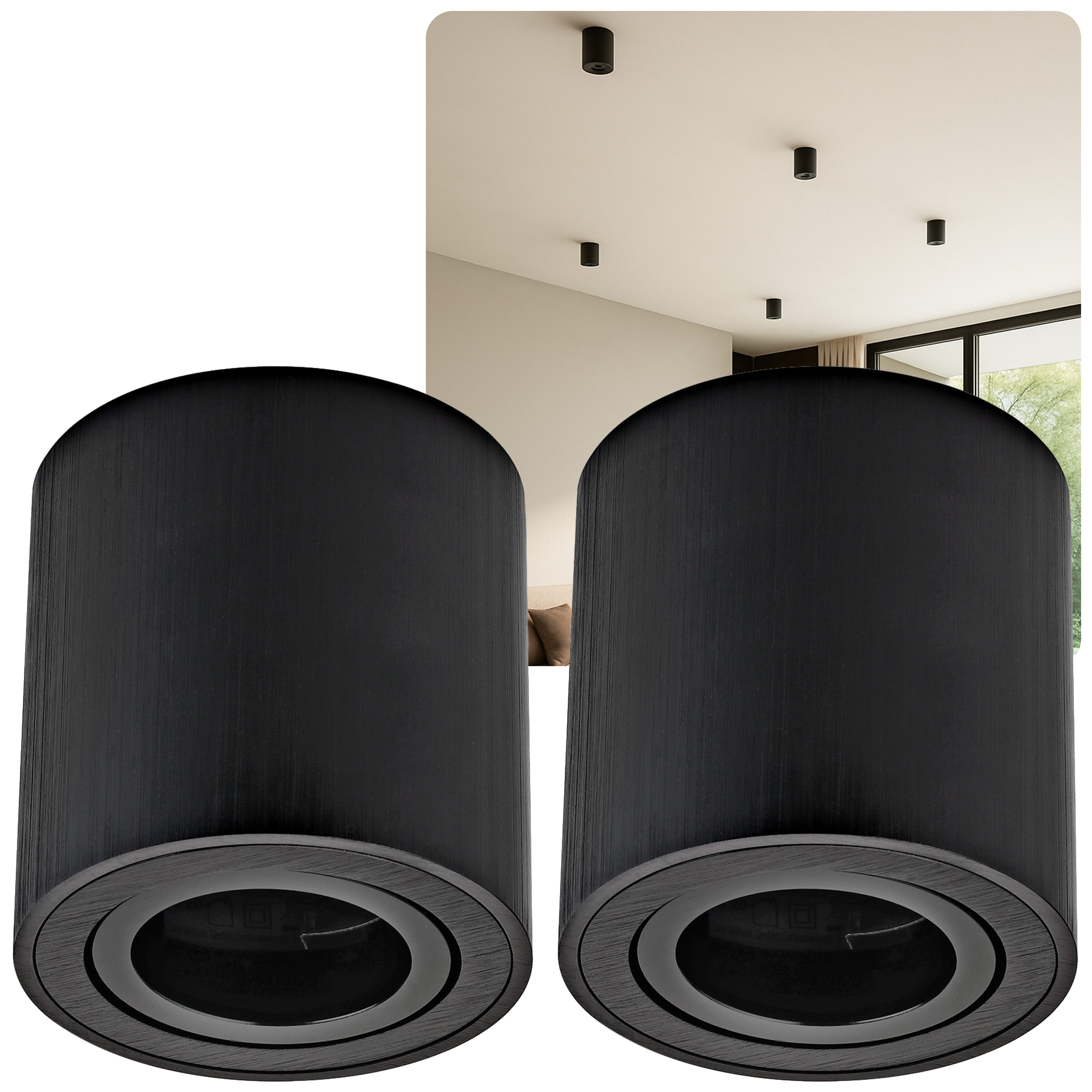 Sweet LED Aufbauleuchte 2er Set rund schwenkbar GU10 schwarz gebürstet Aluminium 230V, ohne Leuchtmittel, Aufbaustrahler LED, Aufbauspot, Deckenstrahler