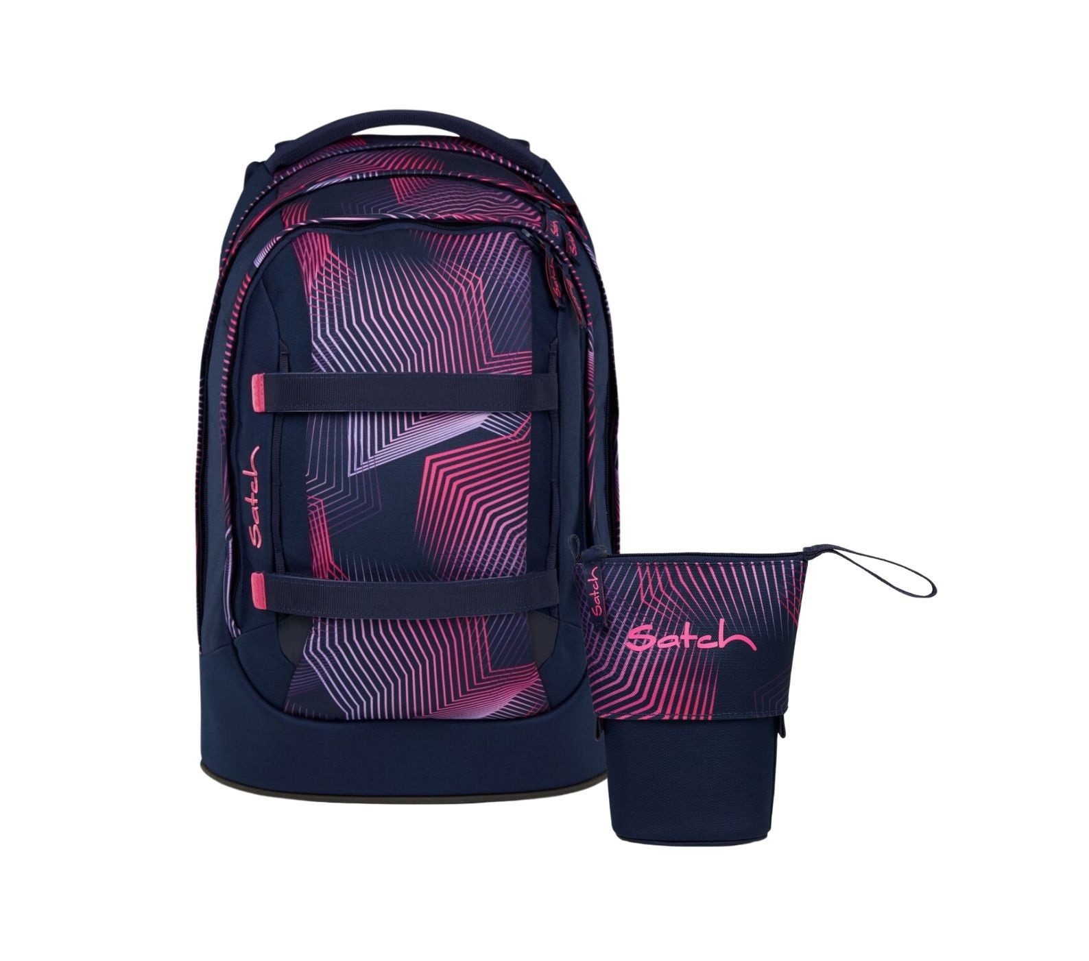 Satch Schulranzen Schulrucksack-Set PACK Seismic Pink 2-teilig (2-teilig), ergonomisch, Your-Size-System: auf Körpergröße anpassbar