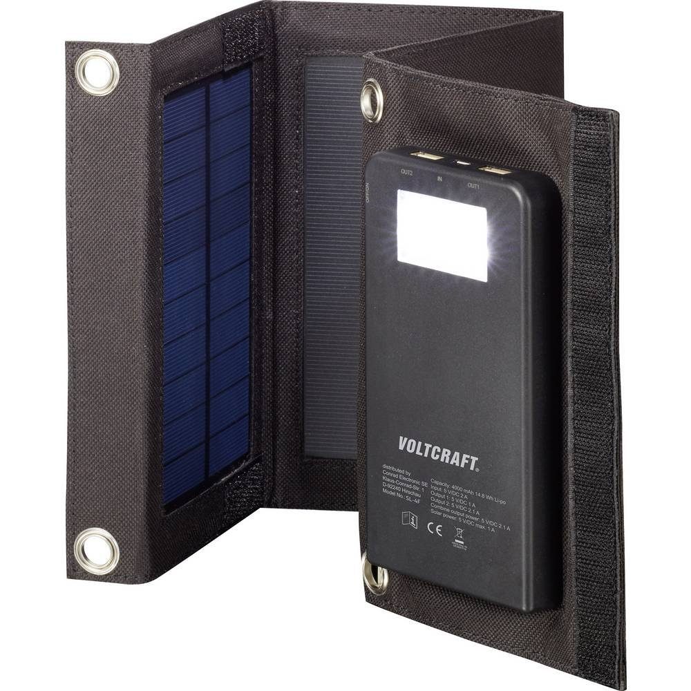 VOLTCRAFT Power Bank with 3 Solar Panels SL-4F Solar Charger