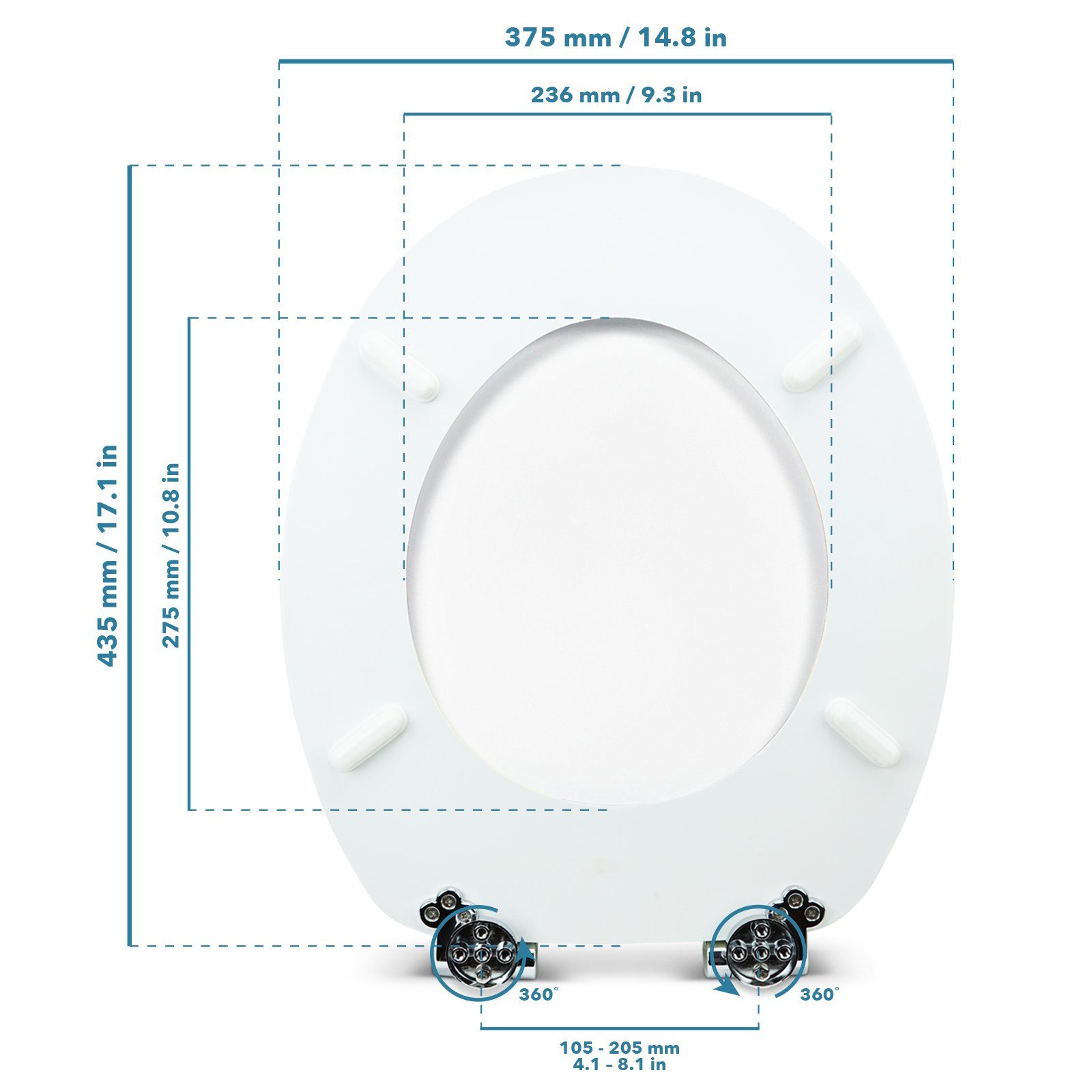 Sanfino WC-Sitz "White" Premium Toilettendeckel mit Absenkautomatik aus Holz, in Weiß, hohem Sitzkomfort, einfache Montage – Bild 5 von 5