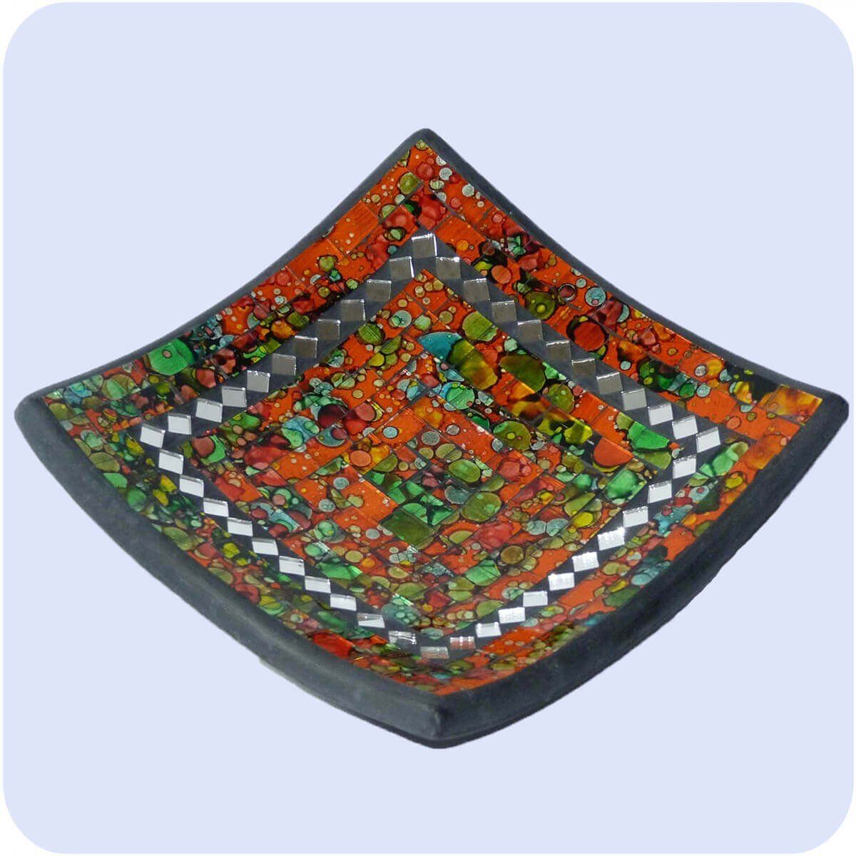 SIMANDRA Dekoschale Mosaik Schale Quadrat B: ca. 11 cm Tonschale Glasschale Dekoschale Kunsthandwerk Glassteine Deko (1 Stück) Orange