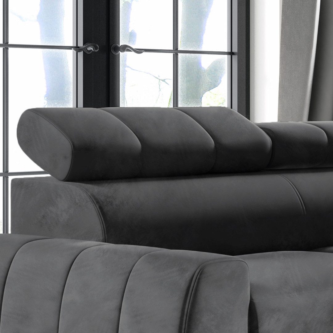 inter Ecksofa LIMA Samt Anthrazit Bettkasten Kopfteilverstellung, mit Relaxfunktion