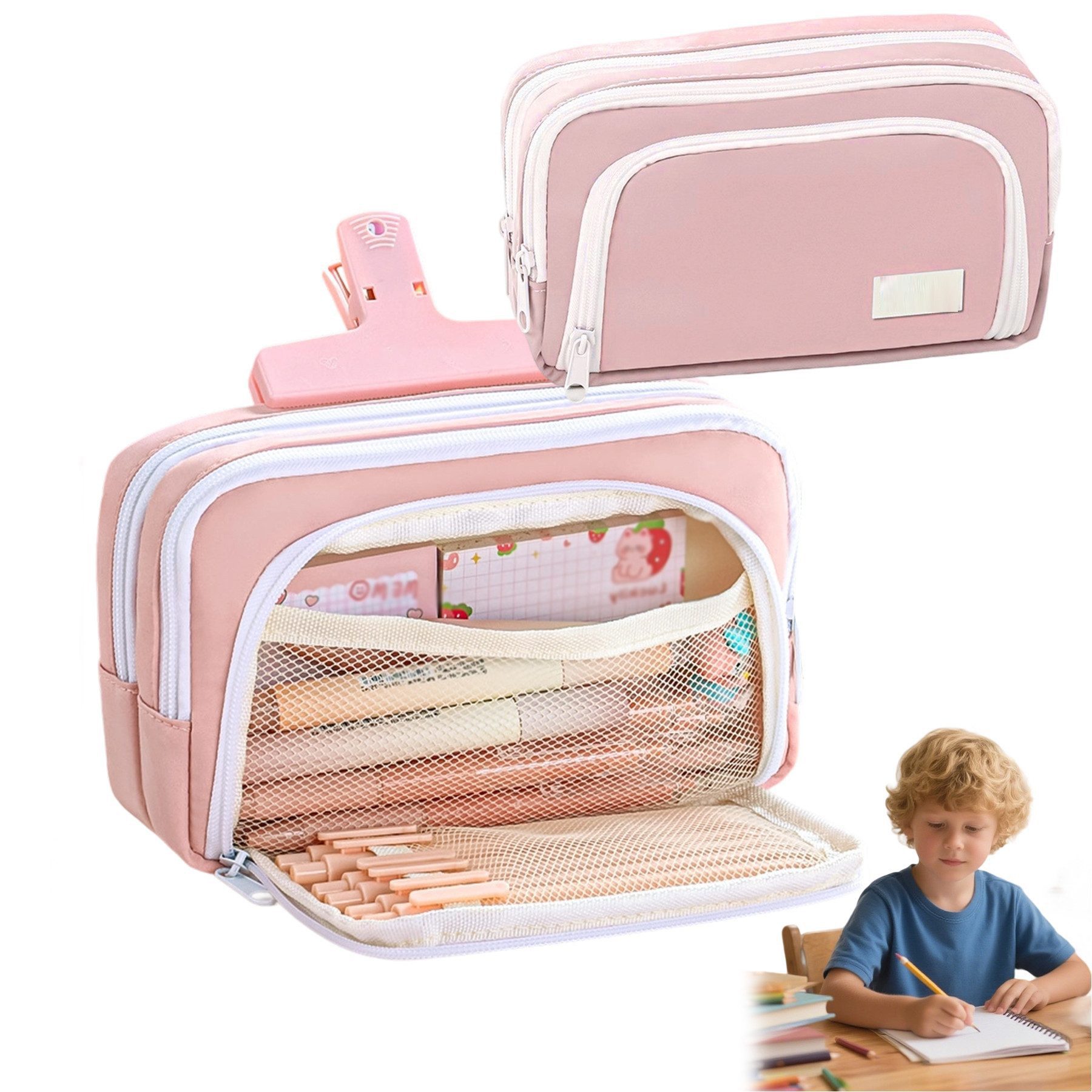 Mutig Пеналы Große Kapazität Mäppchen, Stiftetasche mit 3 Fächer, (Bleistifttasche, Make-up Tasche, Pencil Case mit Reißverschluss), für Schule Büro Student