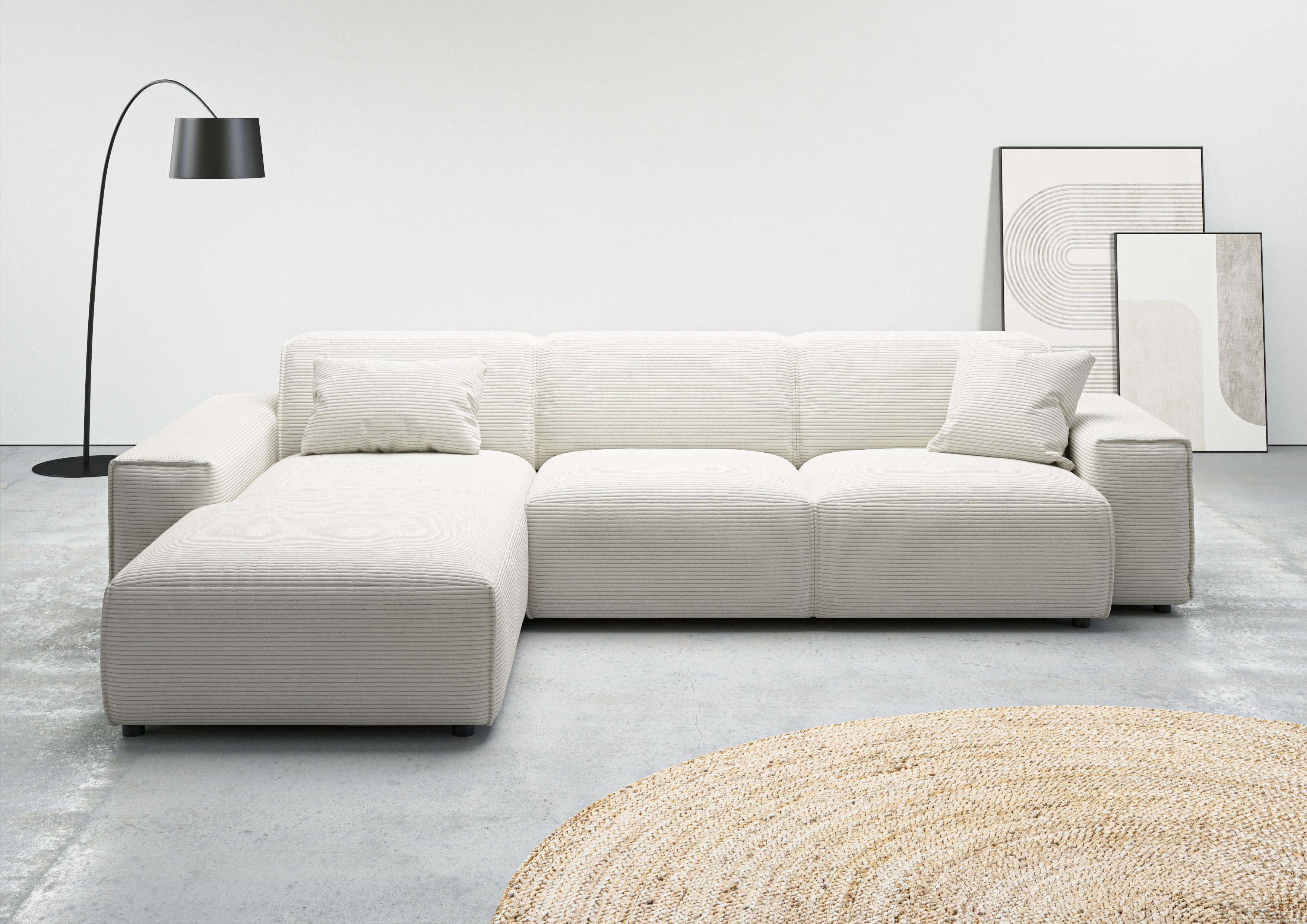Home affaire Ecksofa Glimminge auch in Breitcord, Feincord, Bouclé + Easy care-Bezug, L-Form, Breite 294, Zierkissen