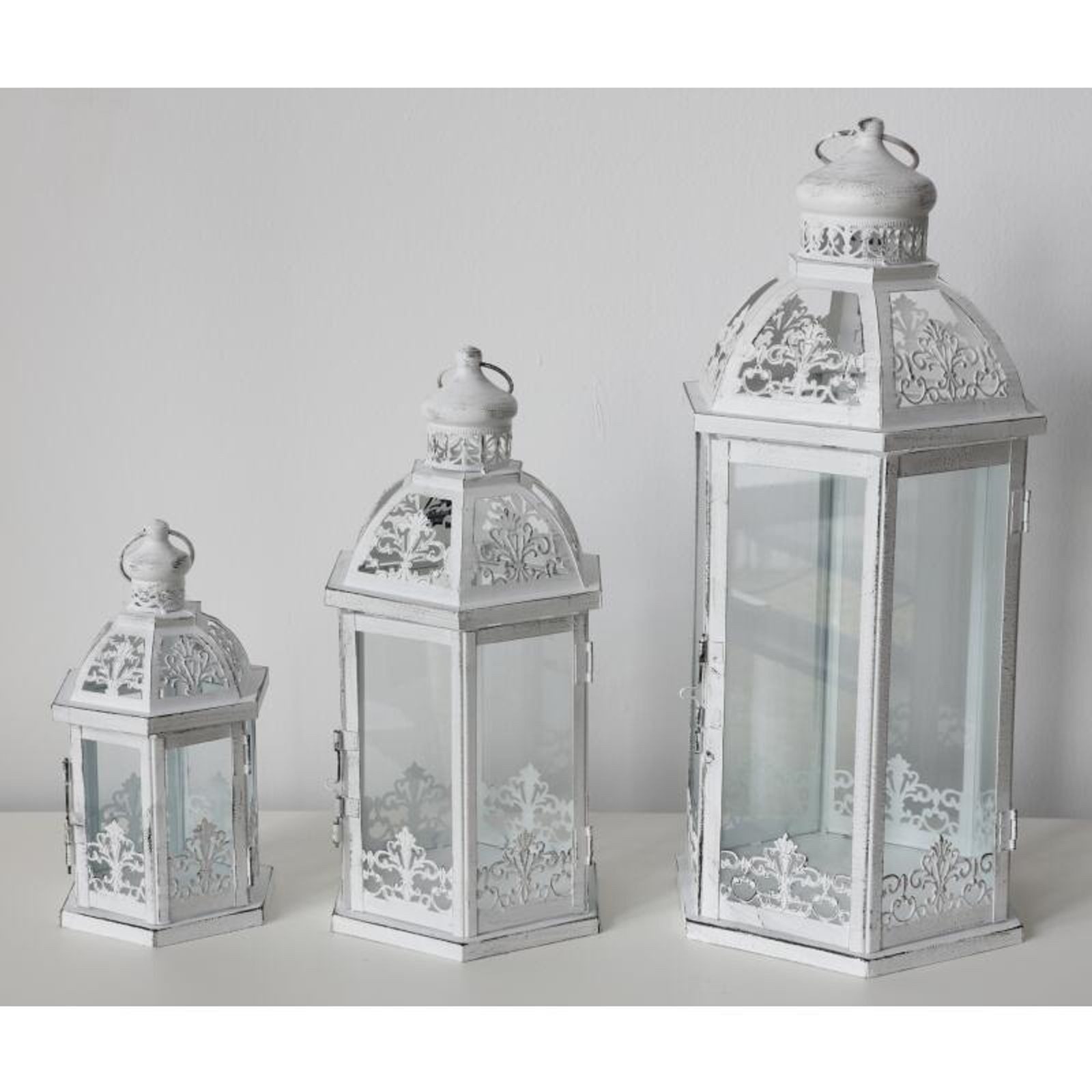 BURI Kerzenlaterne Metall Laterne Oriental 3er Set Weiß Innendekoration Lampe Windlicht