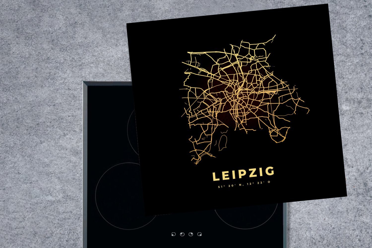 - Stadtplan, MuchoWow Gold Karte Arbeitsplatte Herdblende-/Abdeckplatte - für cm, Leipzig küche Vinyl, 78x78 (1 Ceranfeldabdeckung, - tlg),