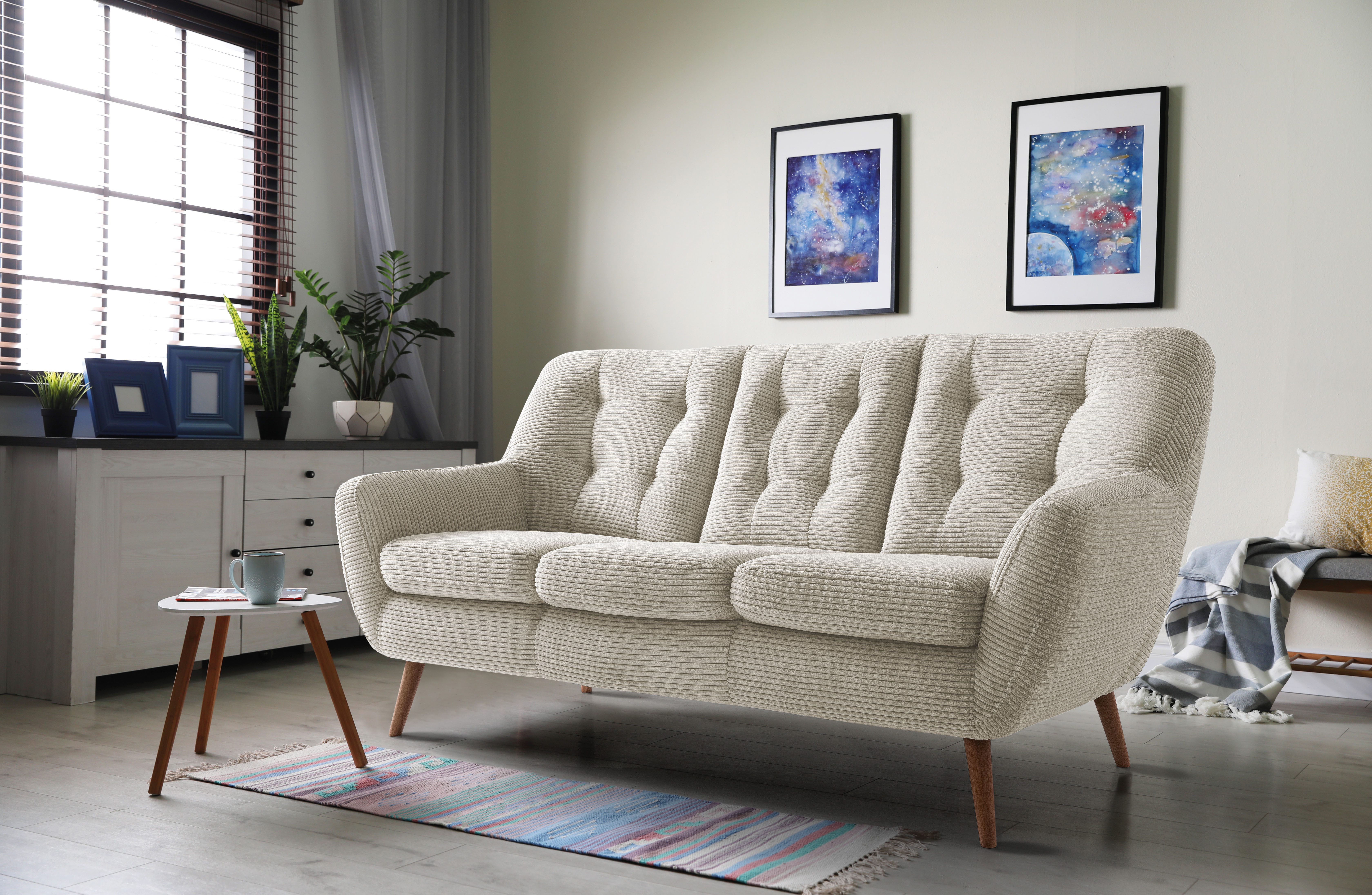 exxpo - sofa fashion 3-Sitzer Scandi, bequem, aufwendige Rückenpolsterung für mehr Sitzkomfort, aktuelle Farben in hochwertigen Bezugsqualitäten, Holzfuß